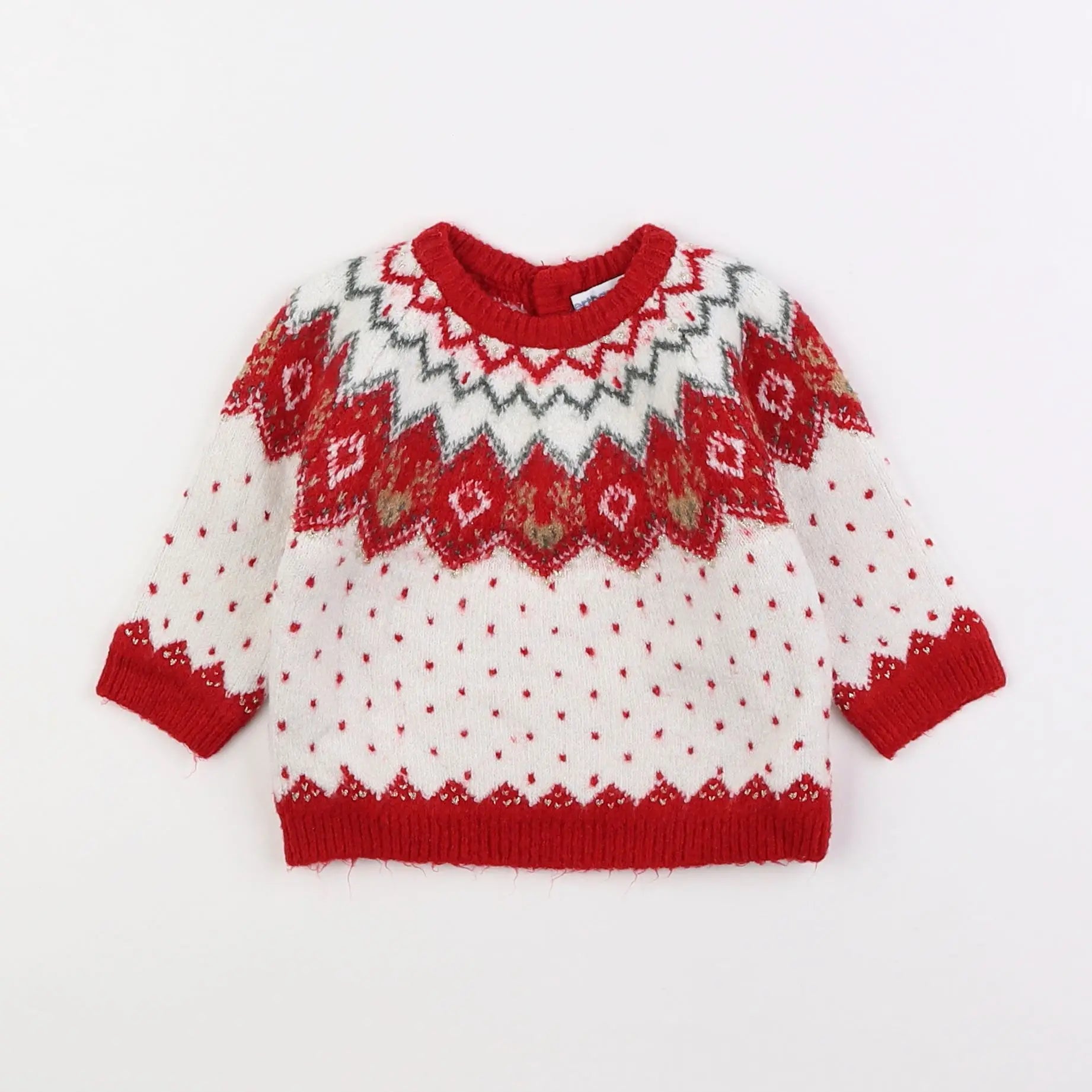 Vertbaudet - pull blanc, rouge - 6 mois