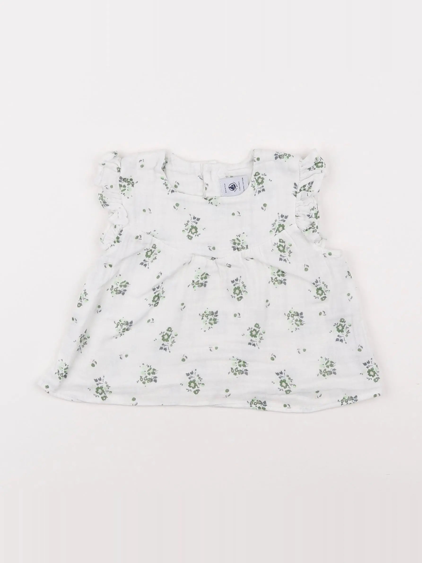 Petit Bateau - robe blanc, vert - 6 mois