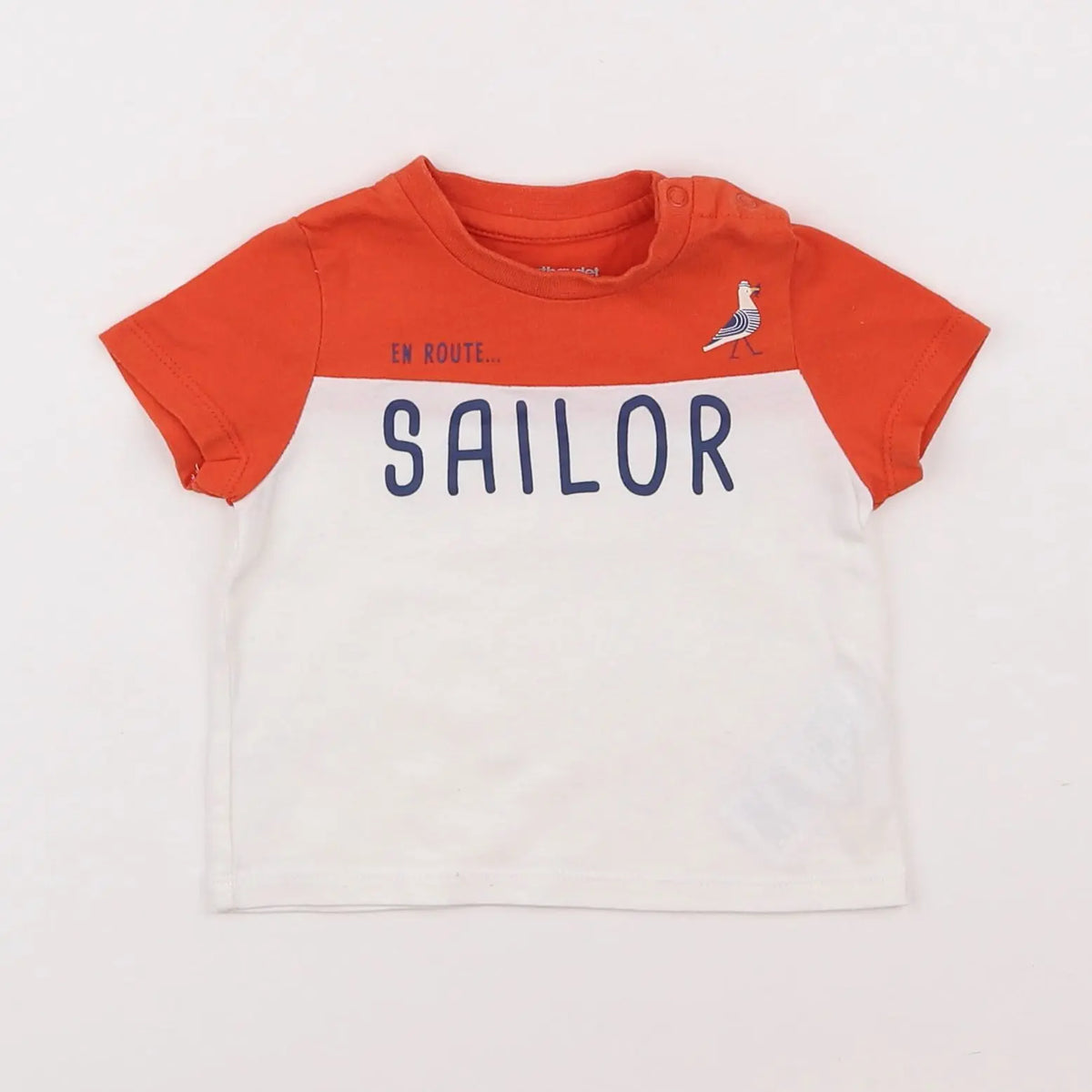 Vertbaudet - tee-shirt blanc, orange - 6 mois