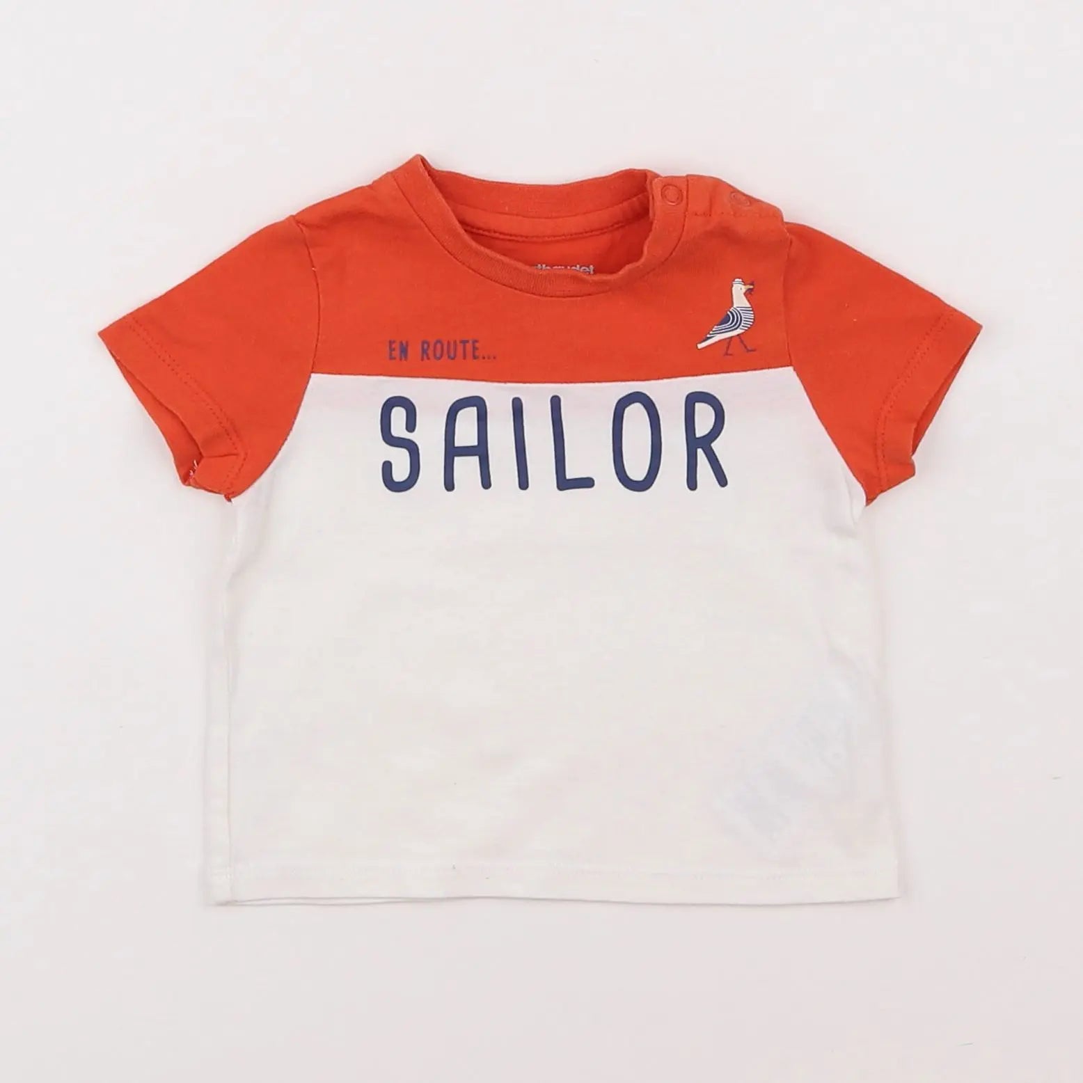Vertbaudet - tee-shirt blanc, orange - 6 mois