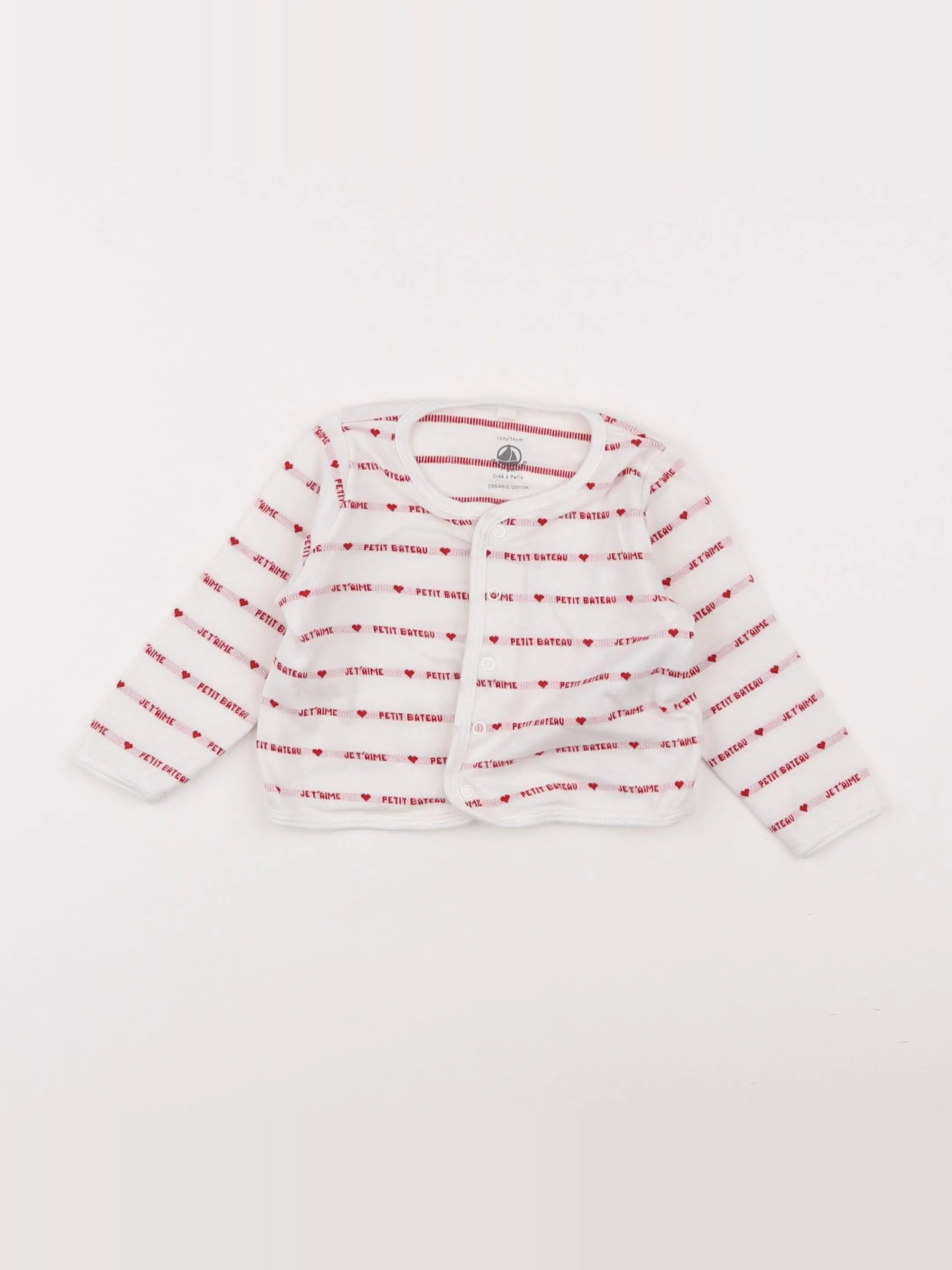 Petit Bateau - tee-shirt blanc, rouge - 12 mois