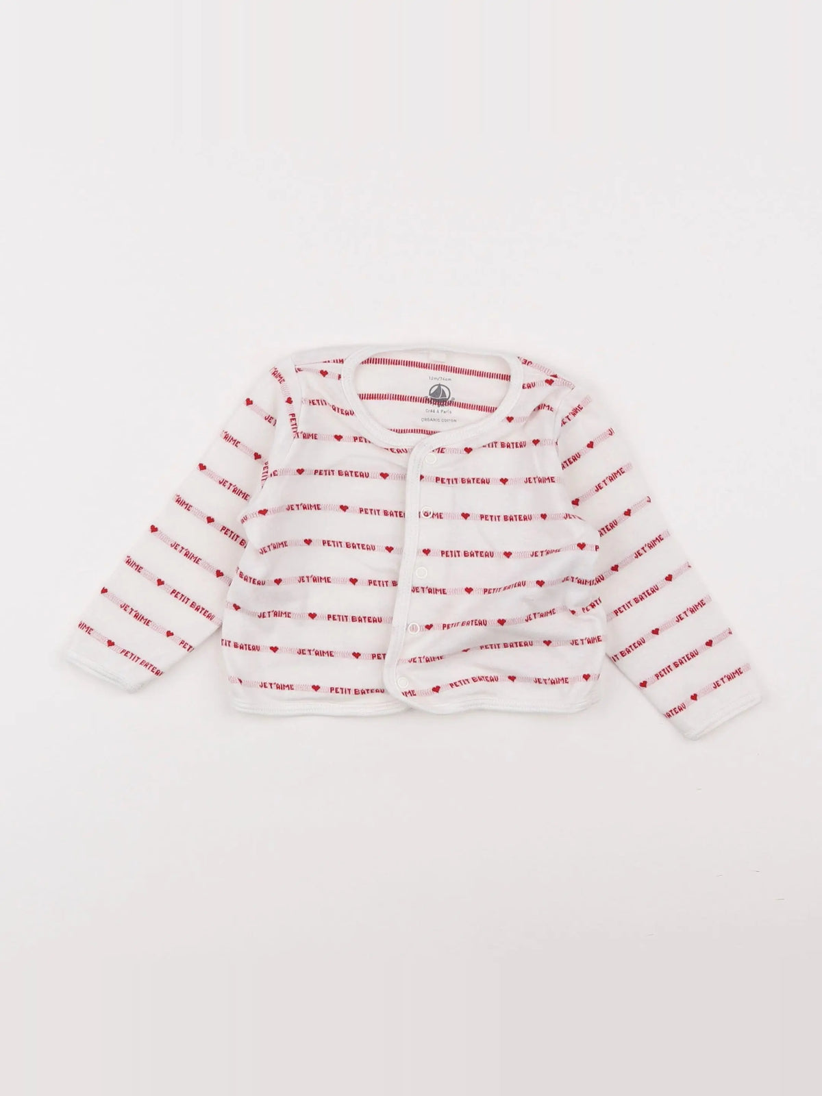 Petit Bateau - tee-shirt blanc, rouge - 12 mois