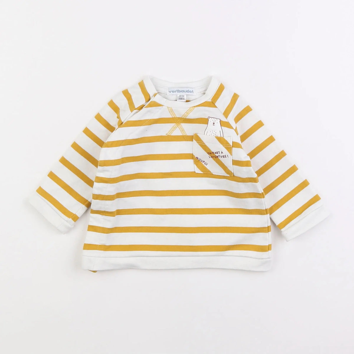 Vertbaudet - sweat blanc, jaune - 6 mois