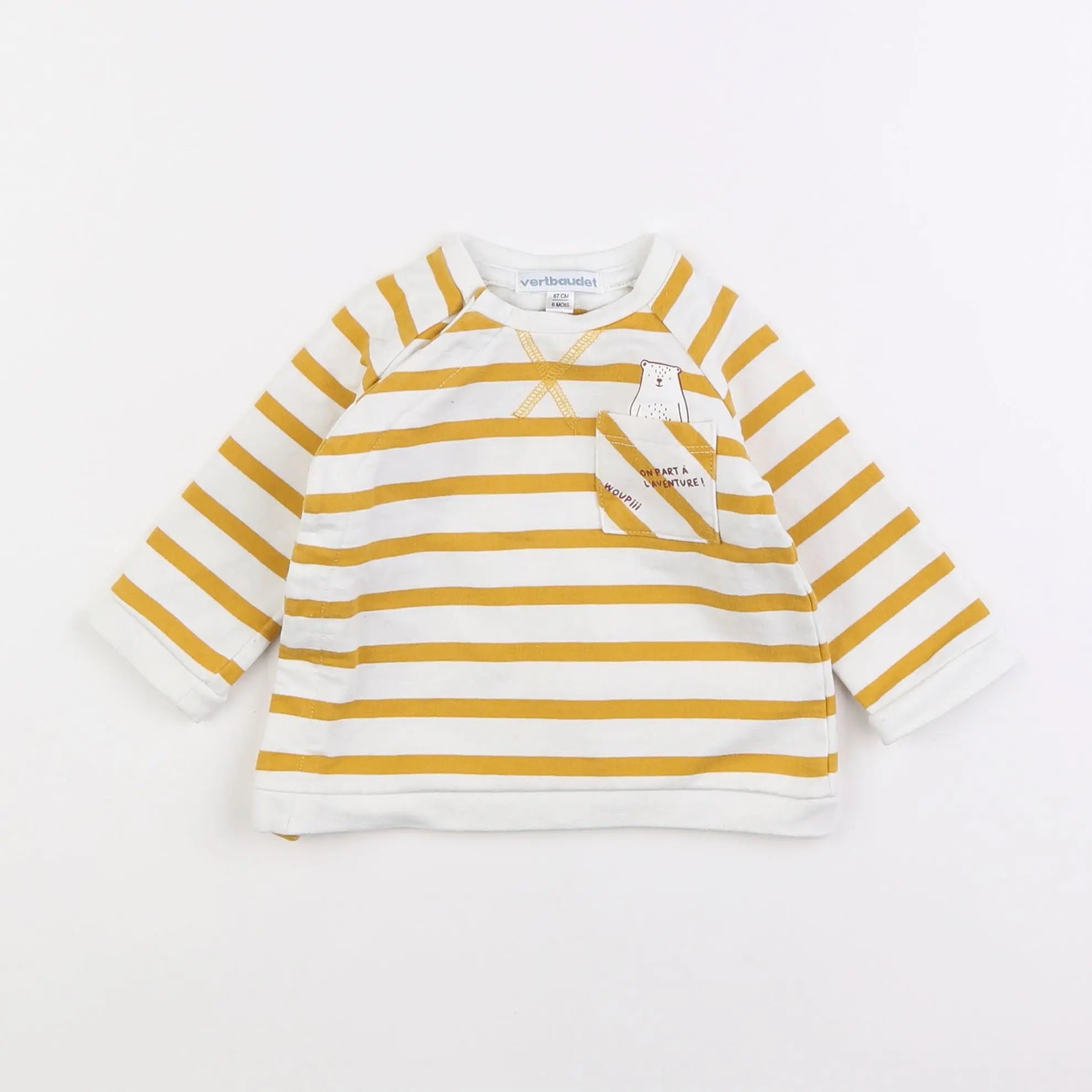 Vertbaudet - sweat blanc, jaune - 6 mois