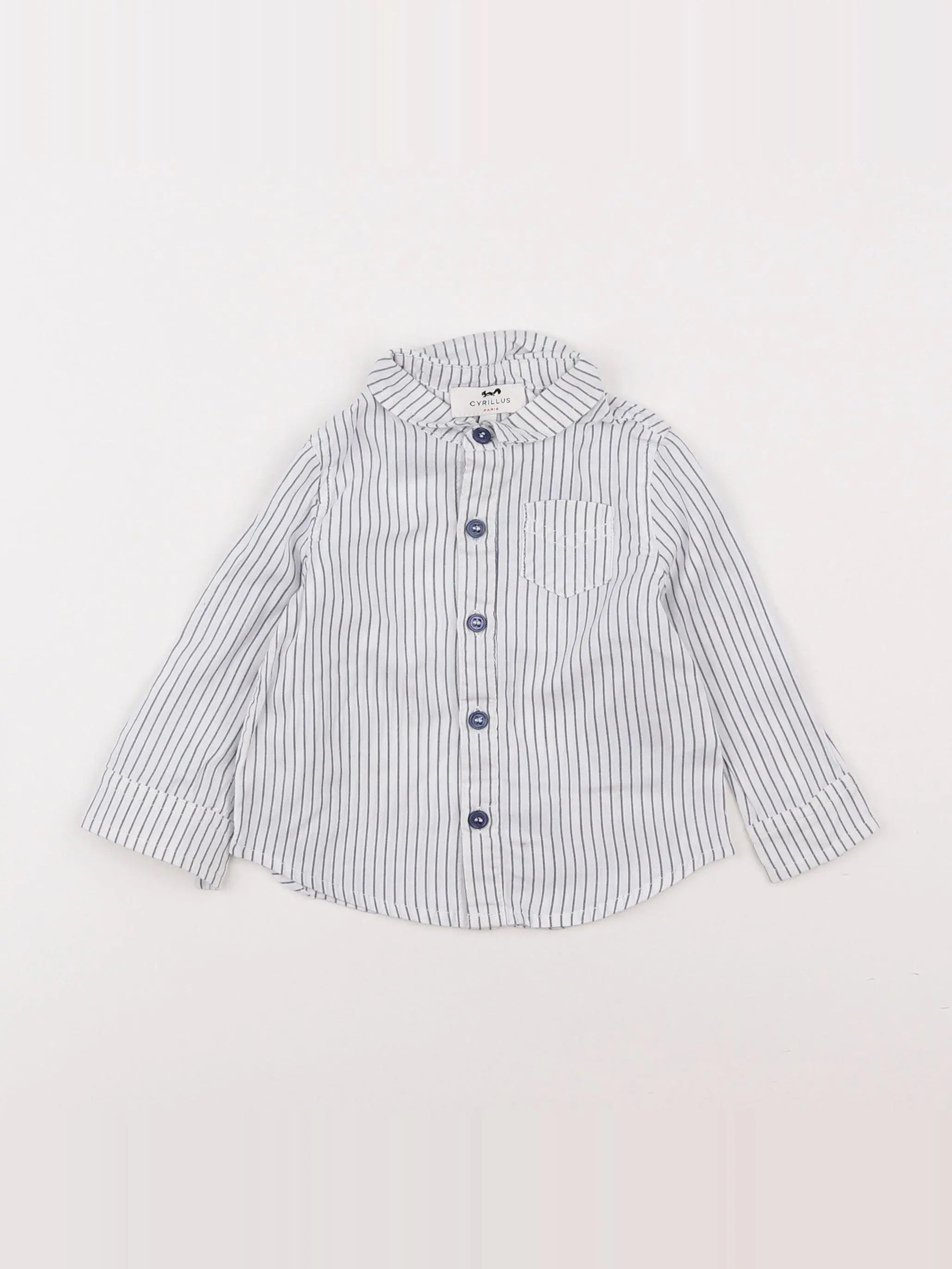 Cyrillus - chemise blanc, bleu - 9 mois