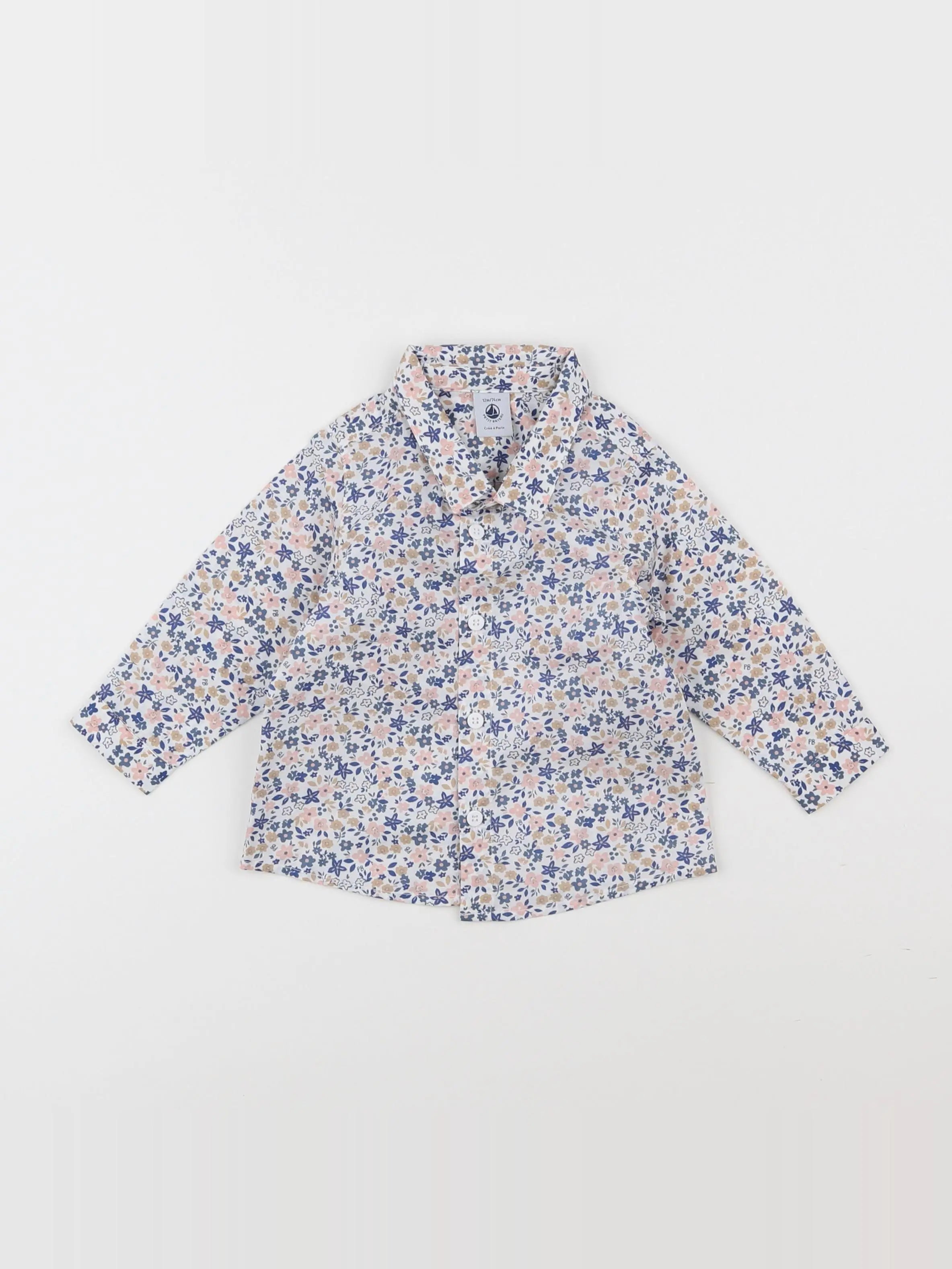 Petit Bateau - chemise bleu - 12 mois