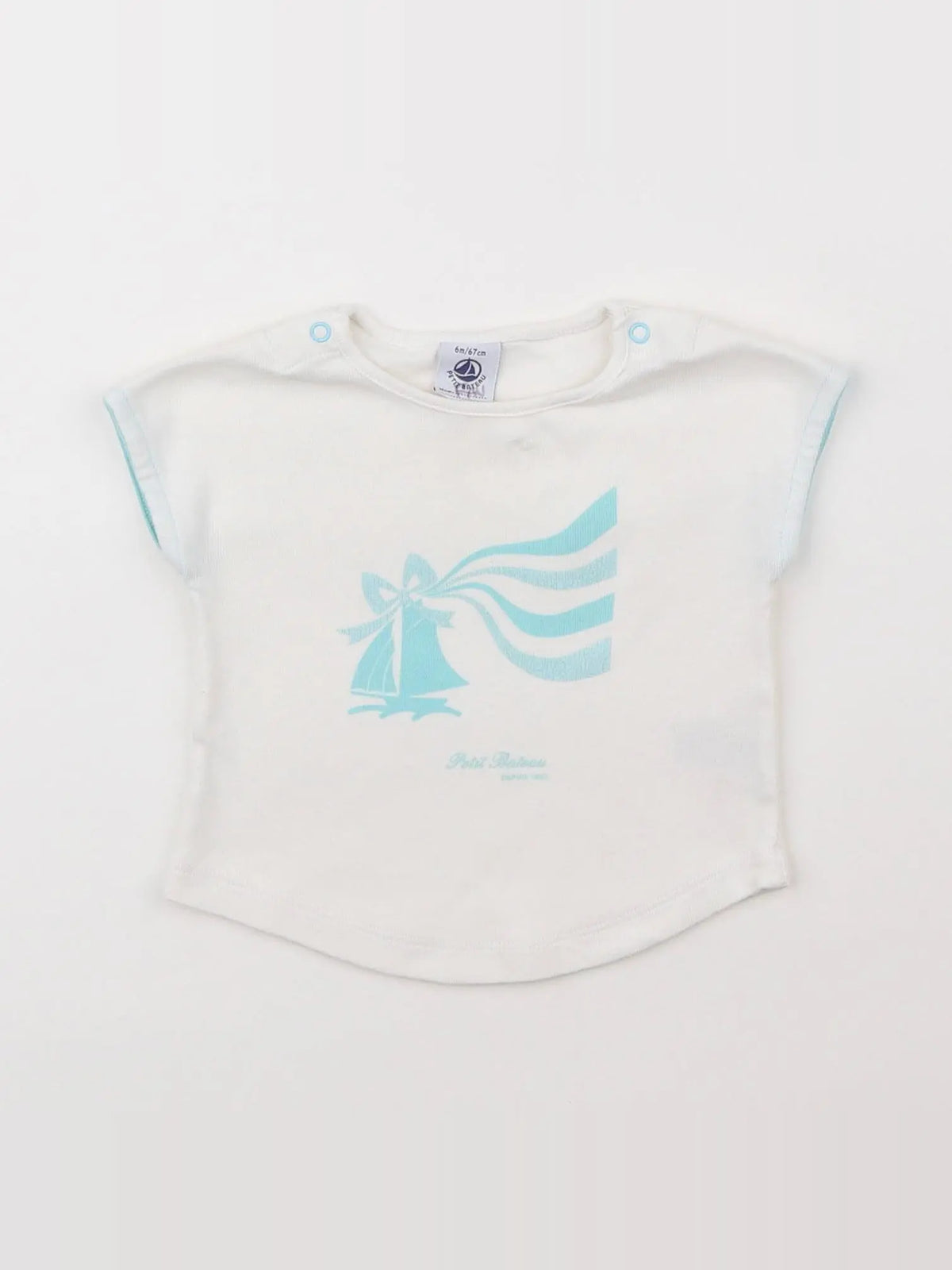 Petit Bateau - tee-shirt blanc, bleu - 6 mois