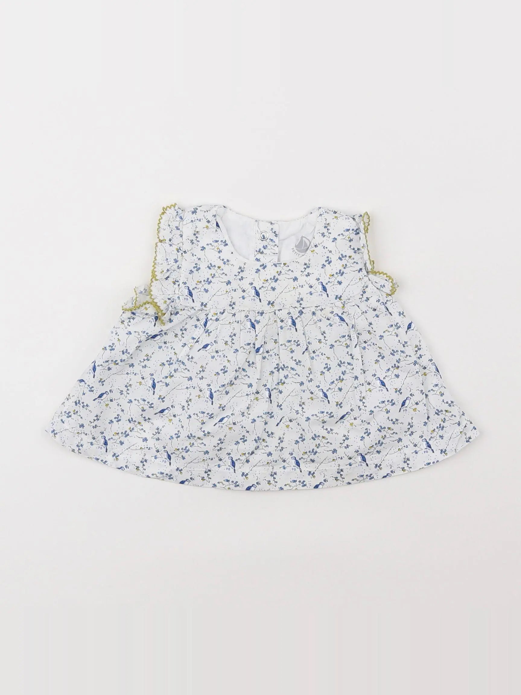 Petit Bateau - blouse blanc, bleu - 3 mois