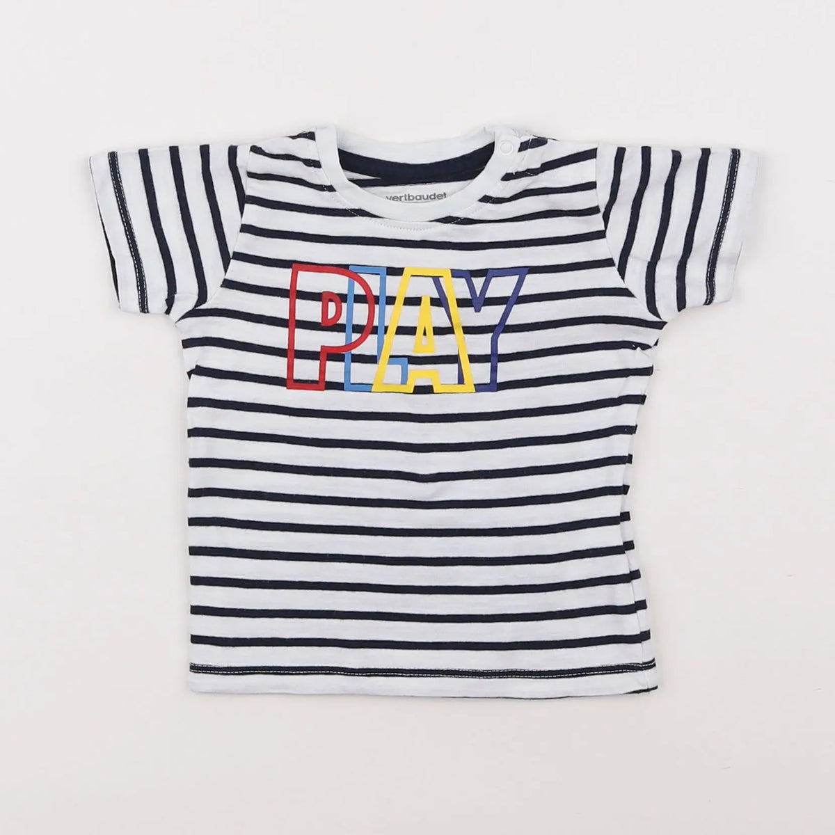 Vertbaudet - tee-shirt blanc, bleu - 3 mois