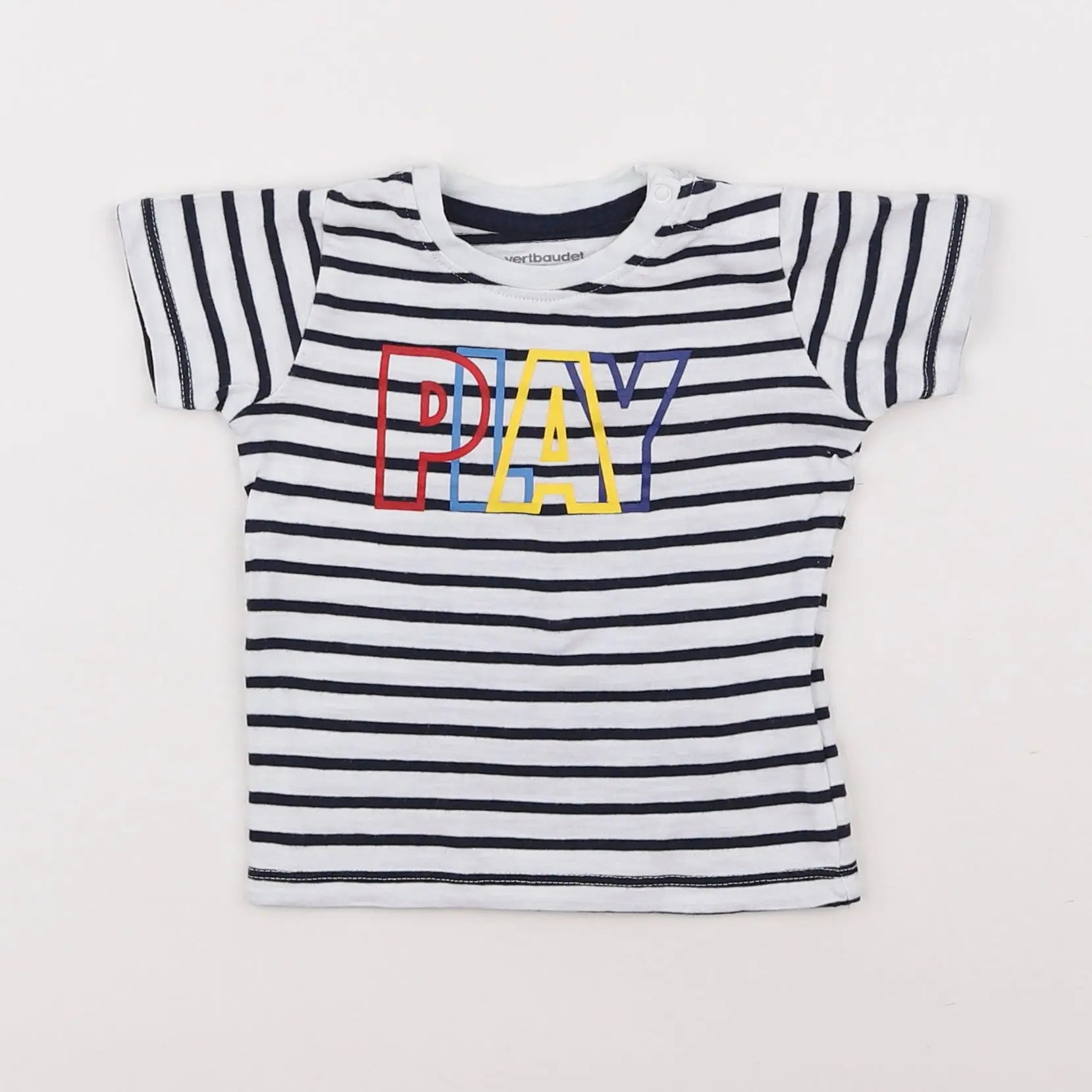 Vertbaudet - tee-shirt blanc, bleu - 3 mois