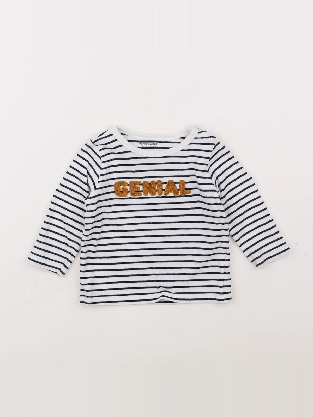 Vertbaudet - tee-shirt blanc, bleu - 12 mois