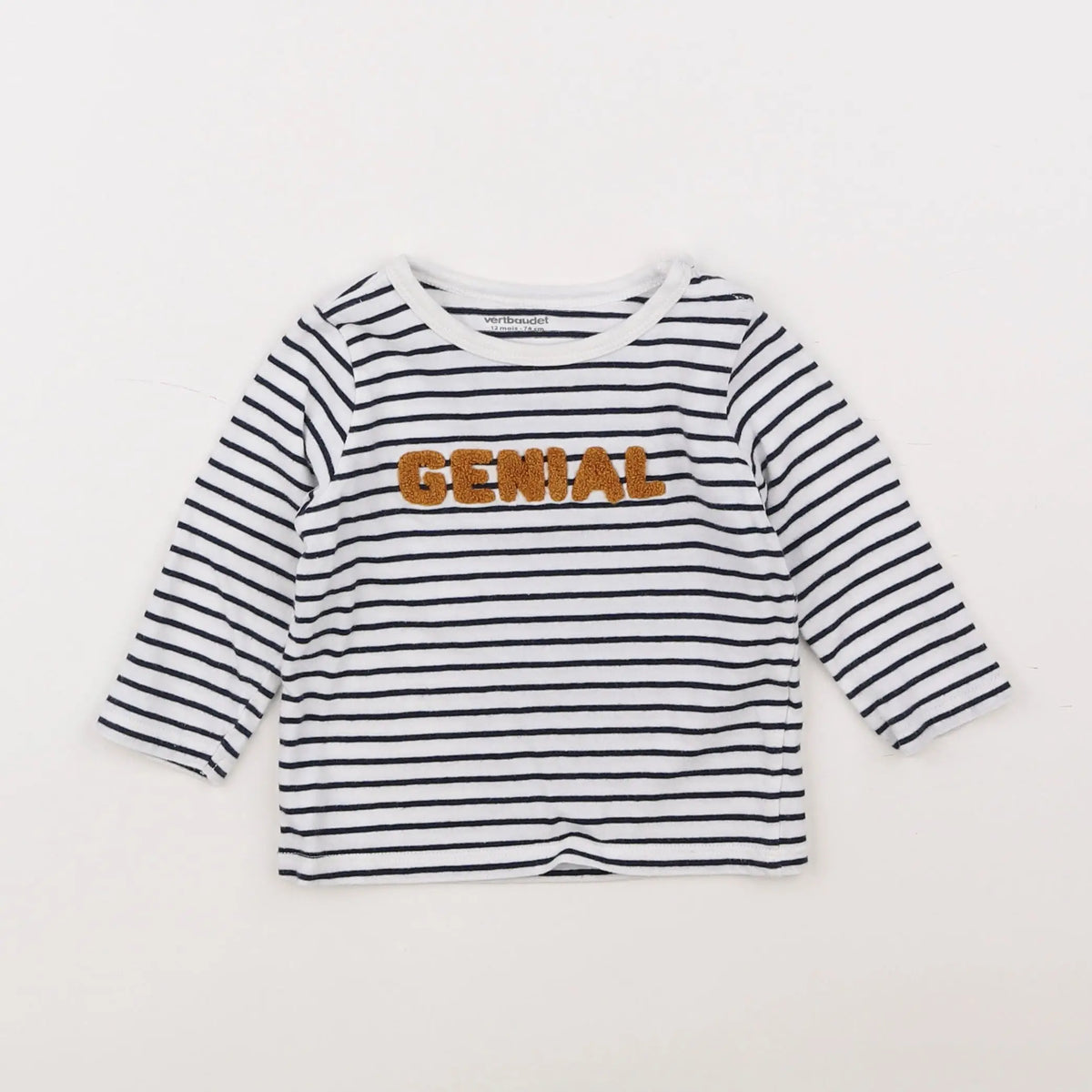 Vertbaudet - tee-shirt blanc, bleu - 12 mois