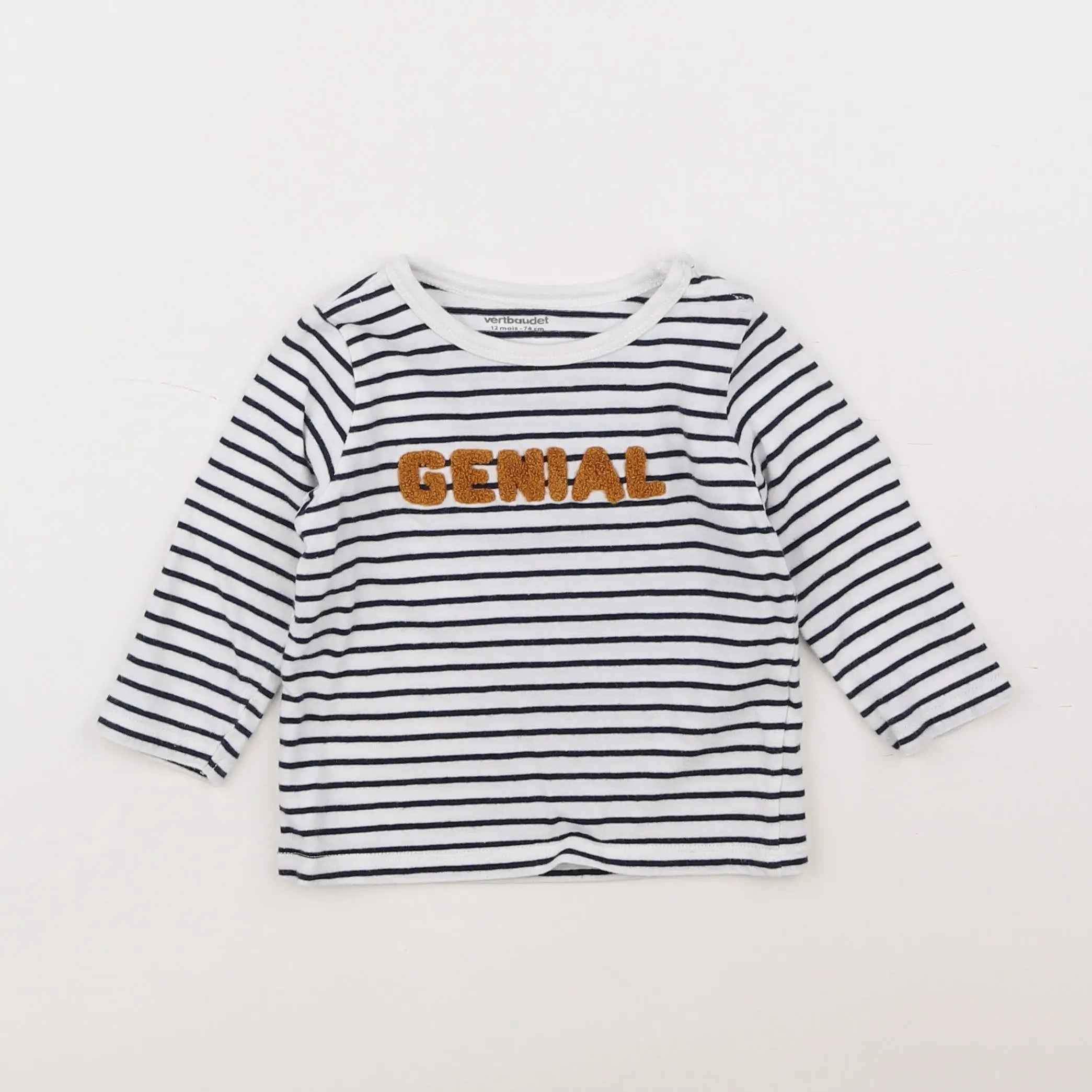 Vertbaudet - tee-shirt blanc, bleu - 12 mois