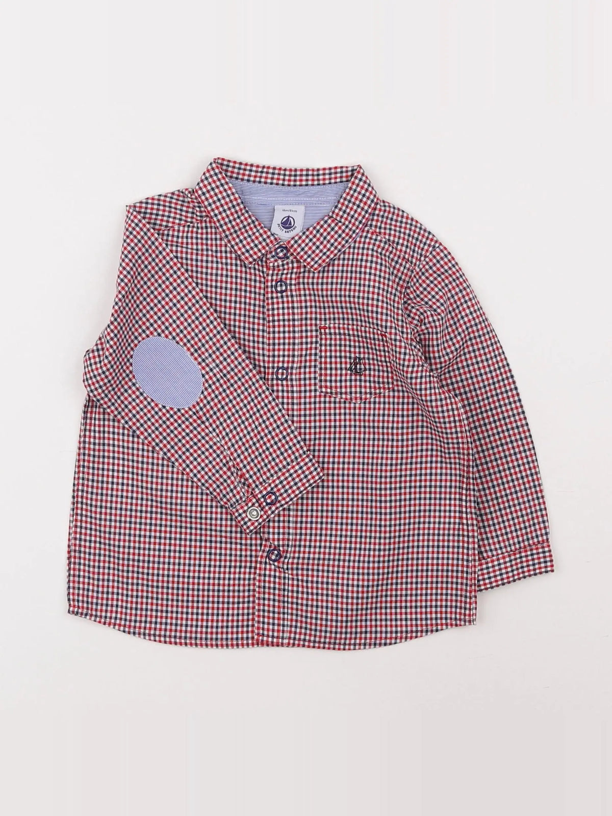 Petit Bateau - chemise blanc, rouge, bleu - 18 mois