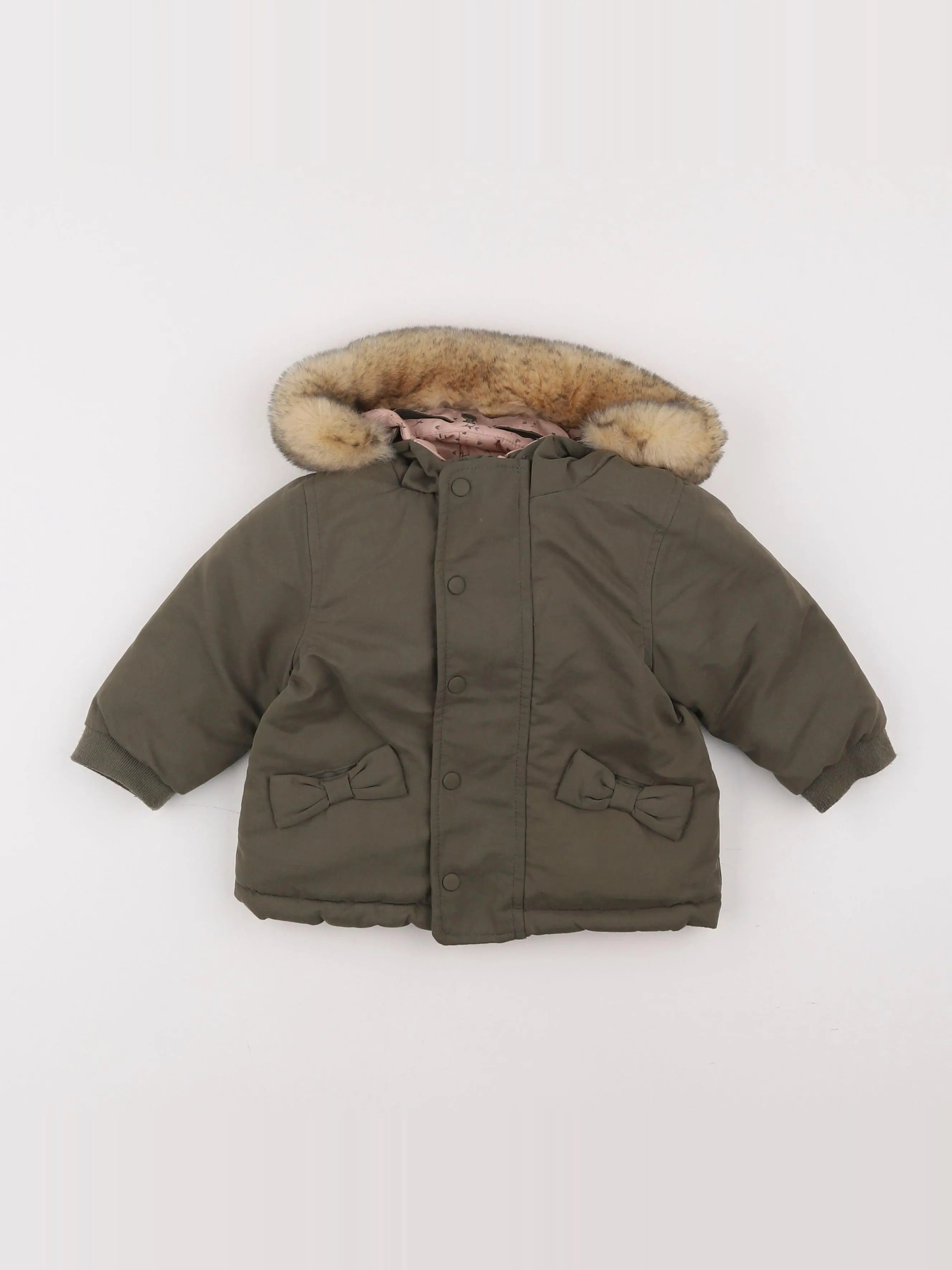 Vertbaudet - parka réversible vert, rose - 9/12 mois