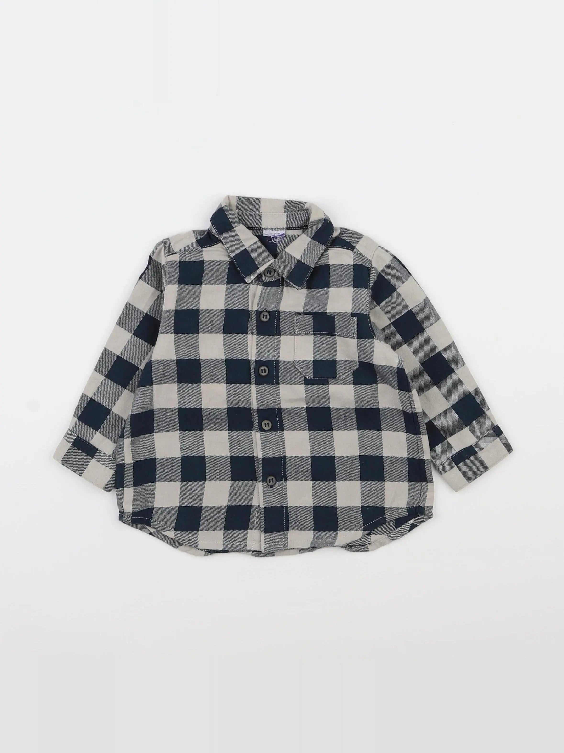 Petit Bateau - chemise bleu, beige - 12 mois