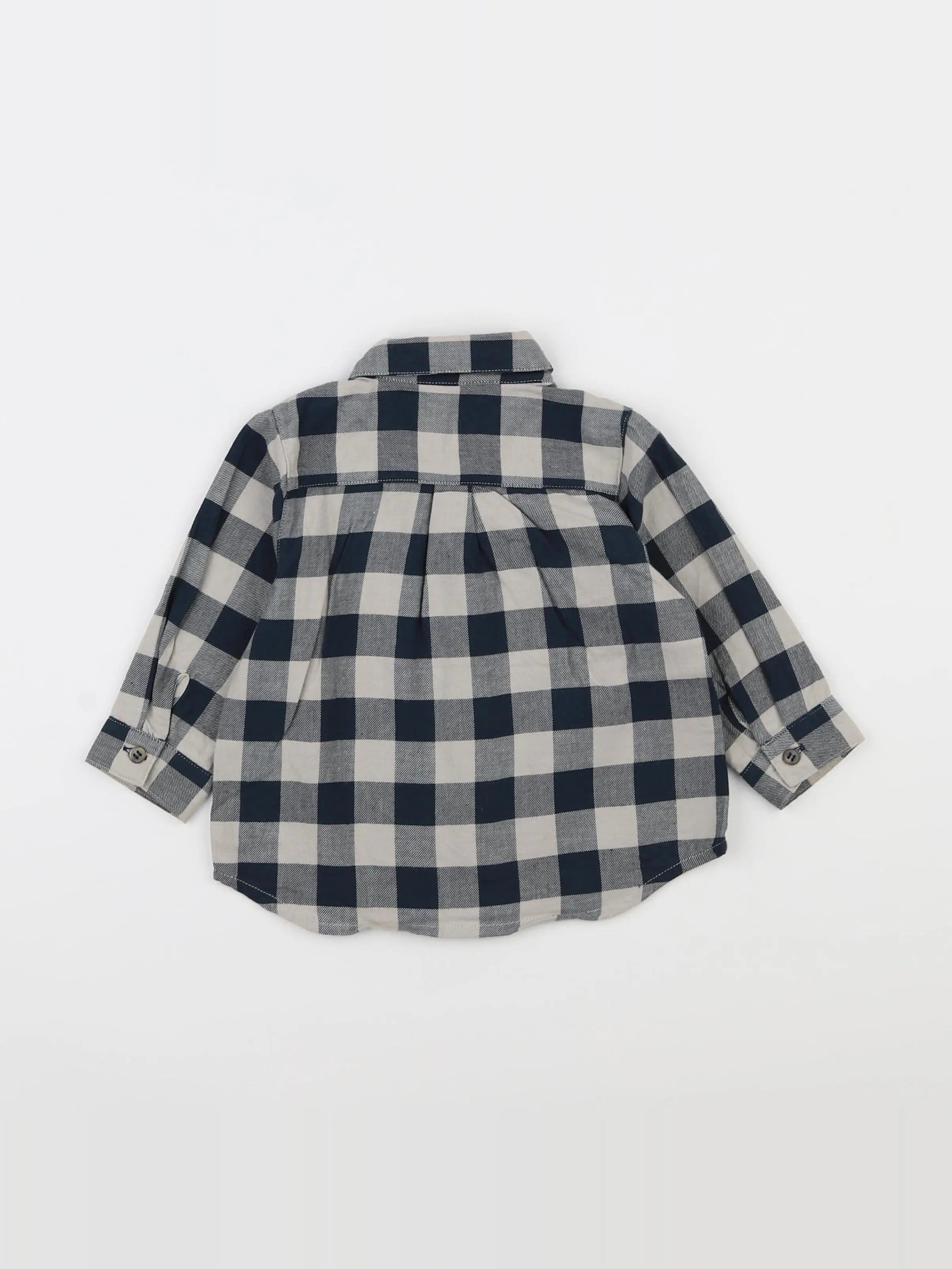 Petit Bateau - chemise bleu, beige - 12 mois