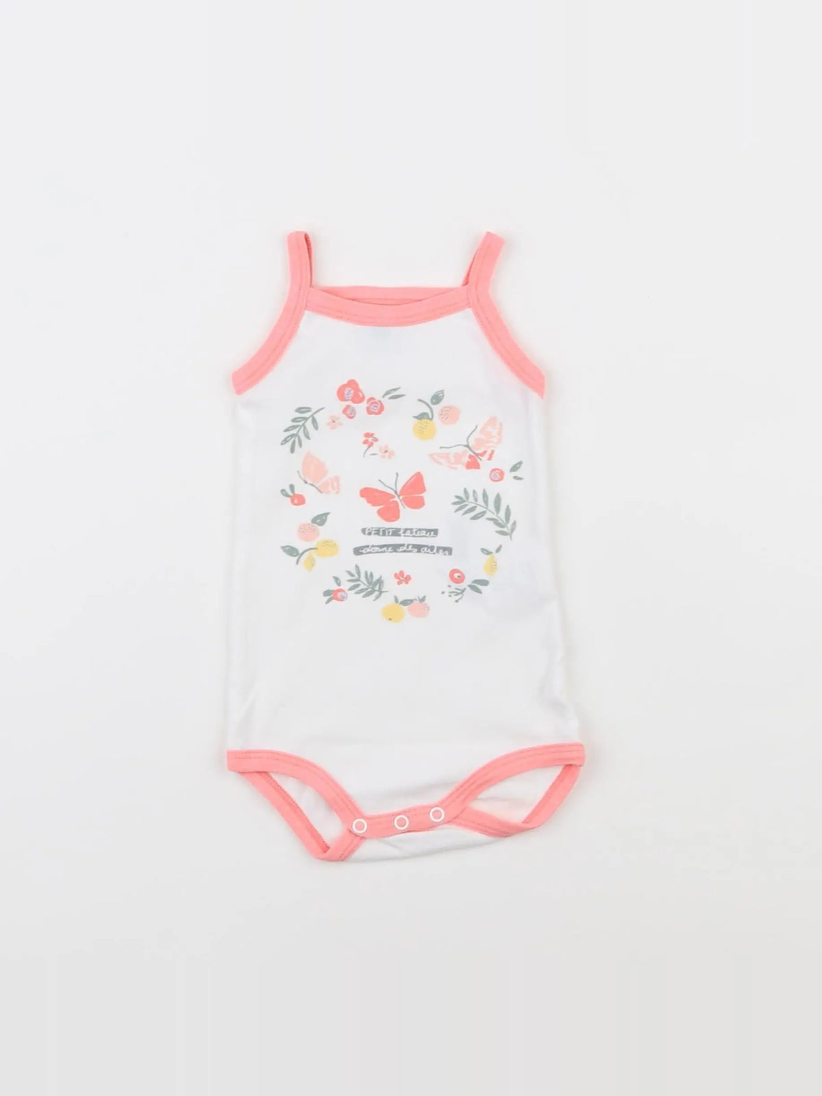 Petit Bateau - body blanc, rose - 3 mois