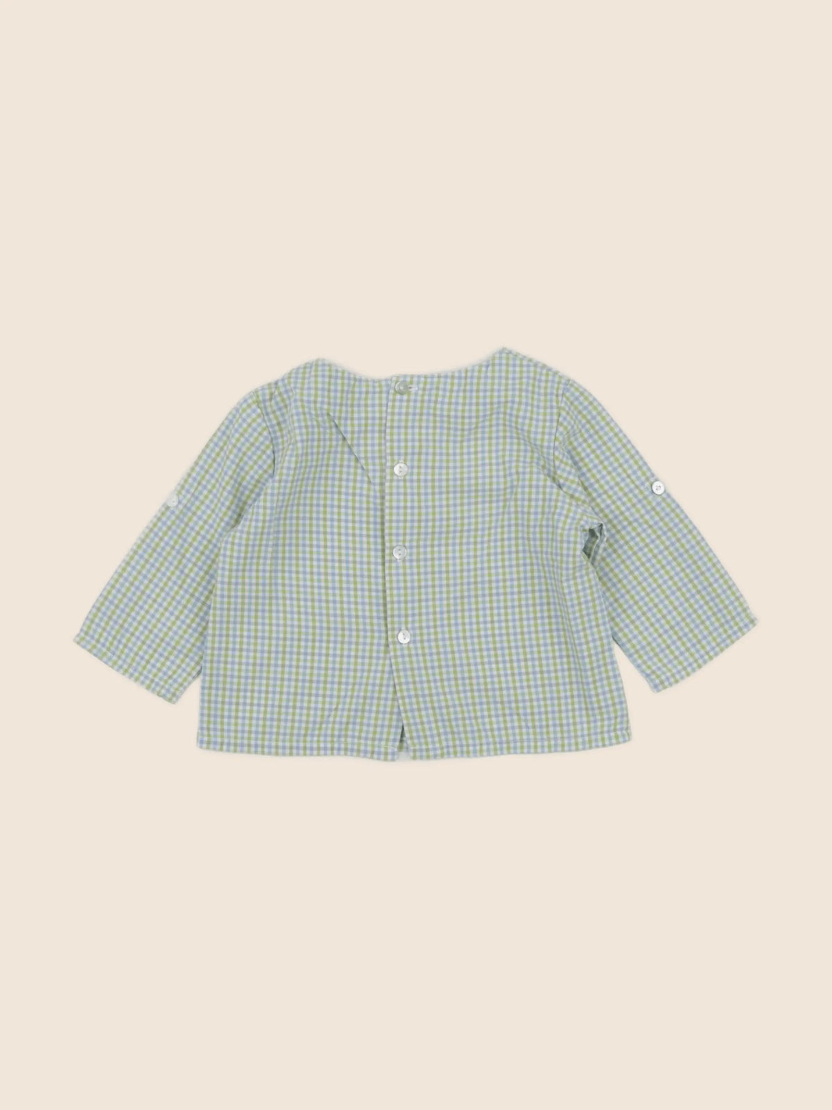 Louis et Victorie - blouse vert, bleu - 6 mois