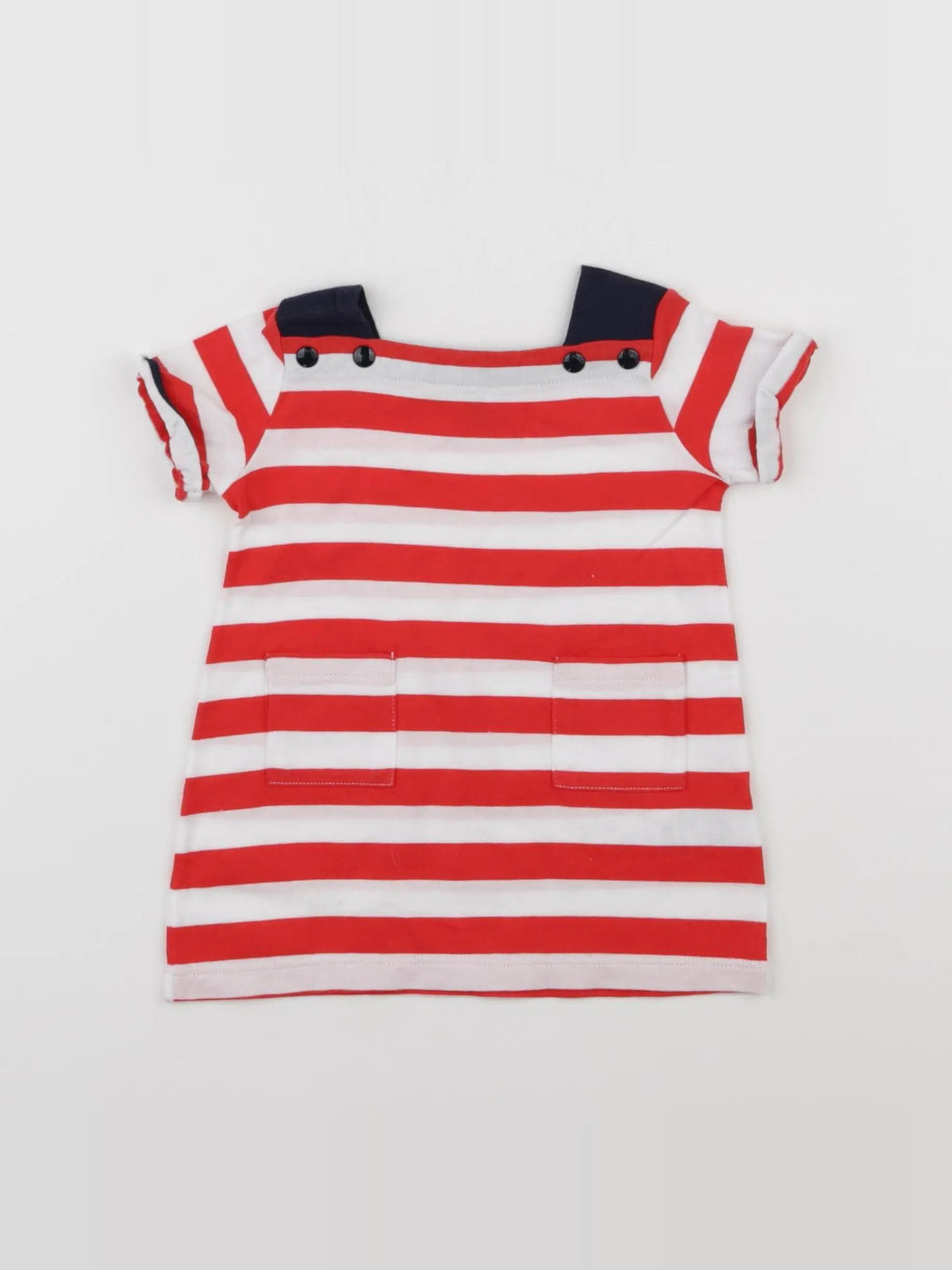 Petit Bateau - robe blanc, rouge - 3 mois