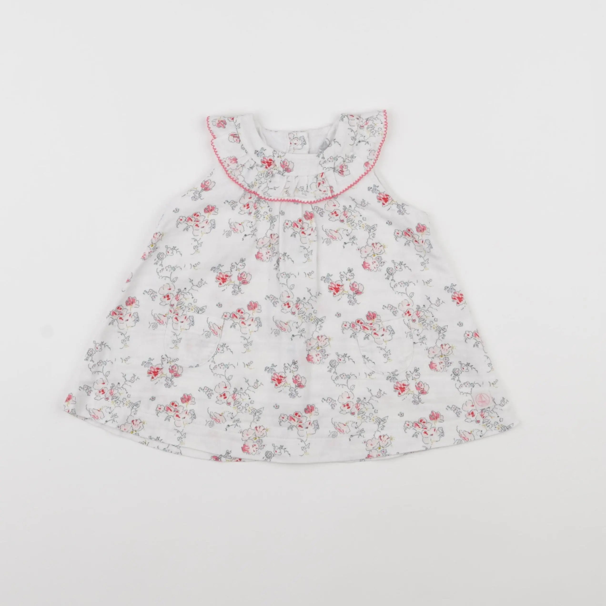 Petit Bateau - robe blanc, rose - 6 mois