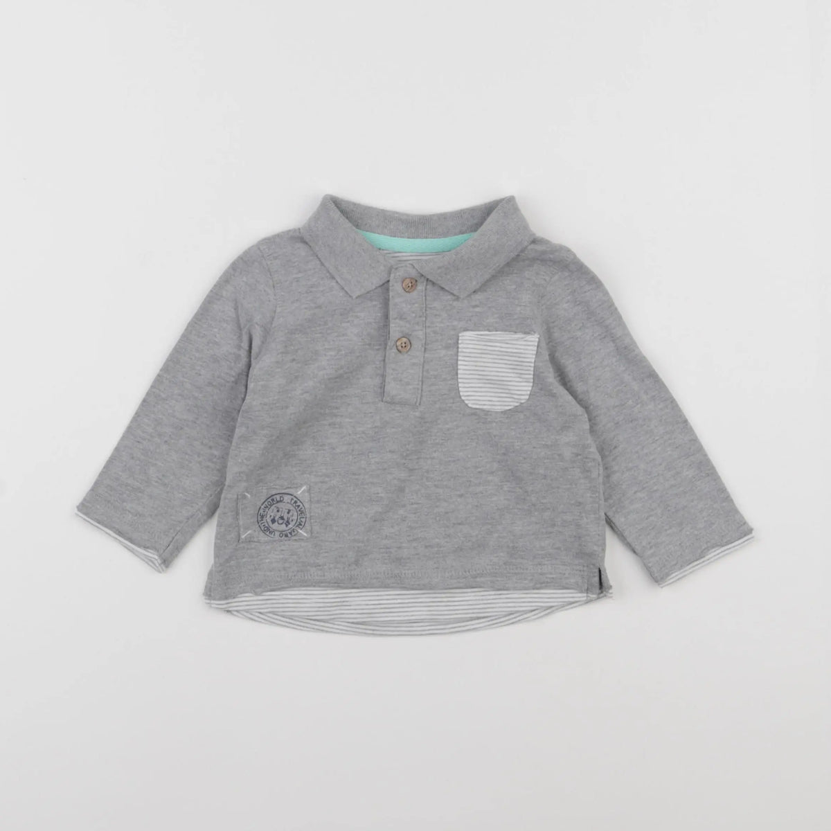 Vertbaudet - polo gris - 9 mois