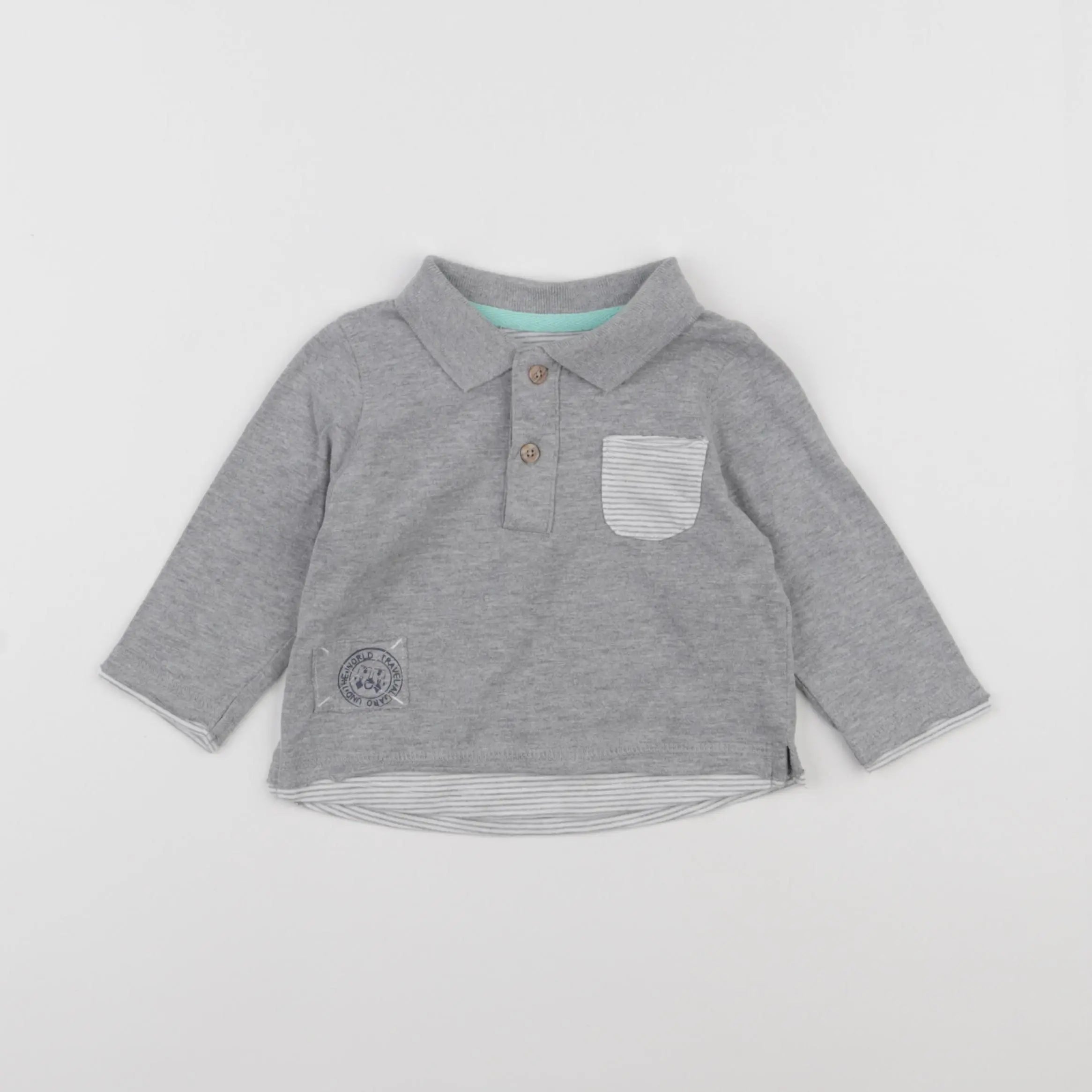 Vertbaudet - polo gris - 9 mois
