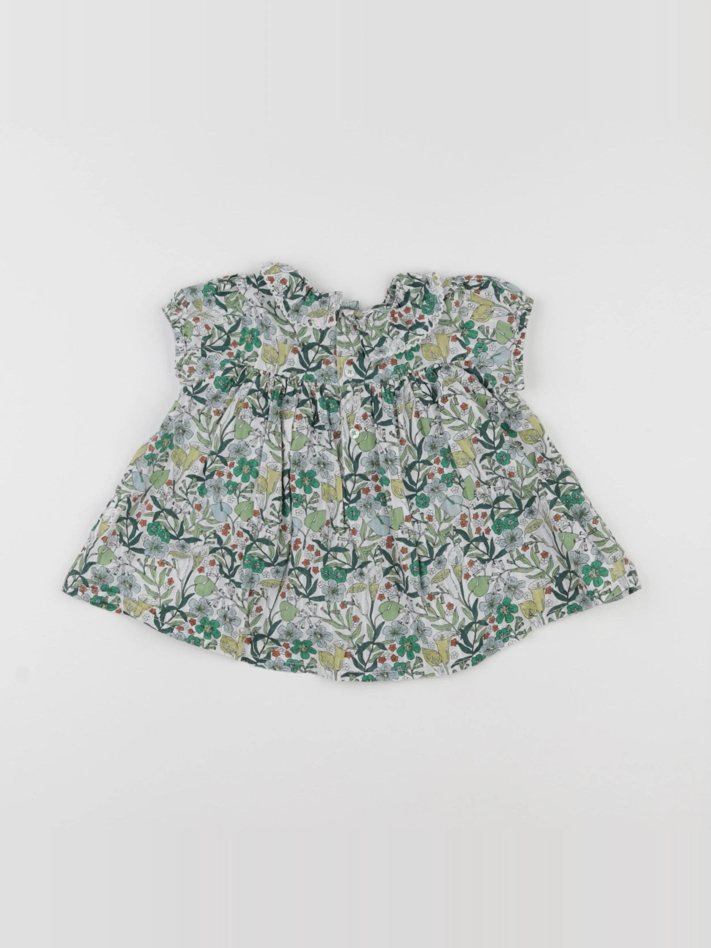 Boutchou - blouse blanc, vert - 12 mois