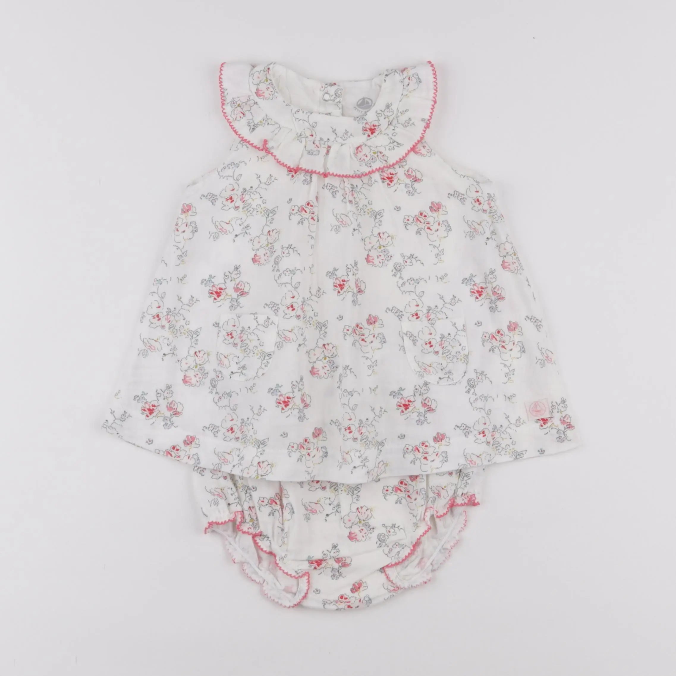 Petit Bateau - robe blanc, rose - 6 mois