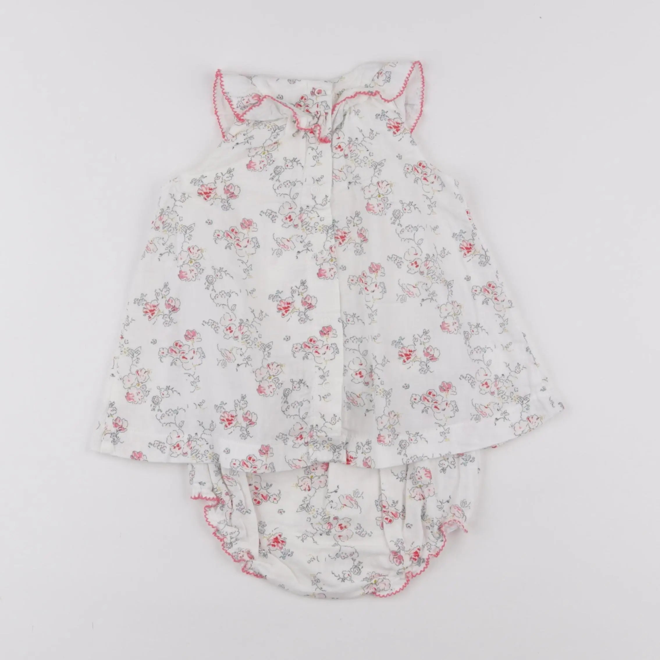 Petit Bateau - robe blanc, rose - 6 mois