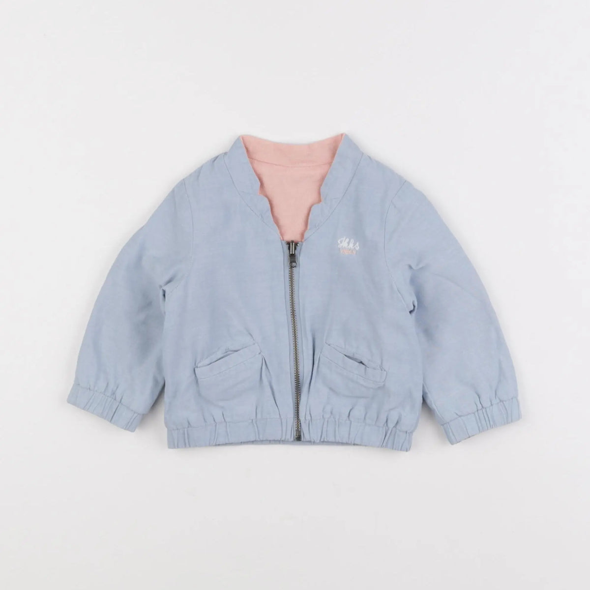 IKKS - veste réversible, imprimé au dos bleu, rose - 6 mois