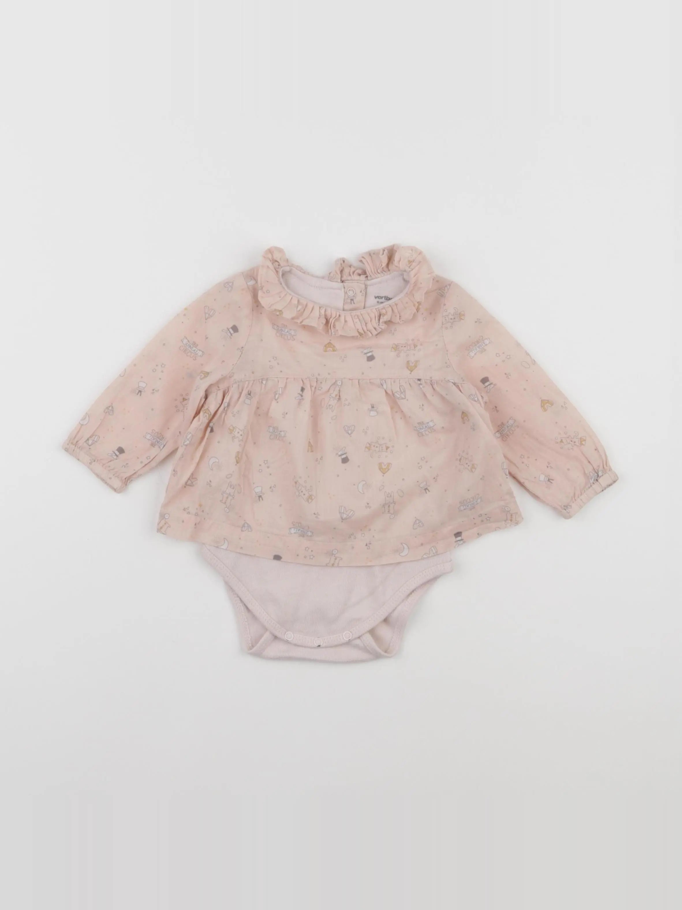 Vertbaudet - body blouse rose - 6 mois
