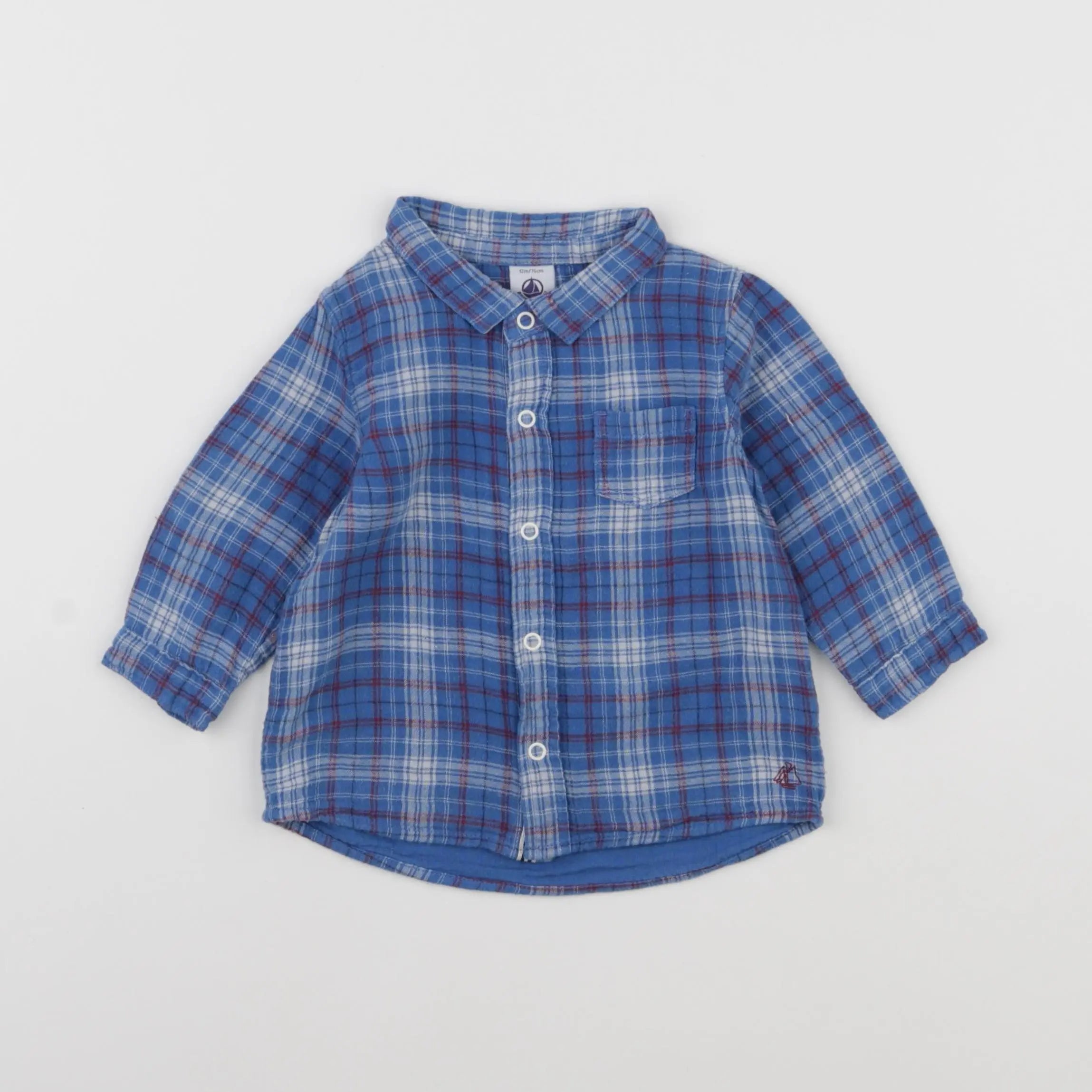 Petit Bateau - chemise bleu - 12 mois