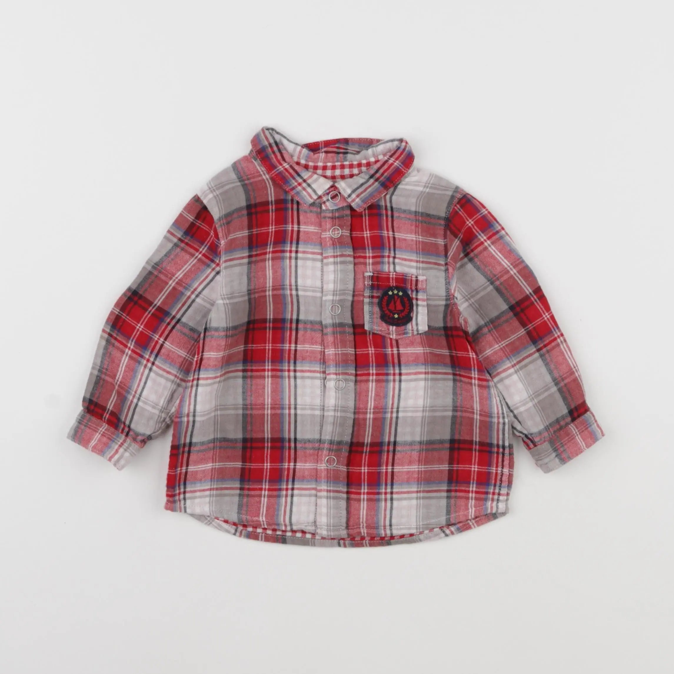 Petit Bateau - chemise blanc, rouge - 12 mois