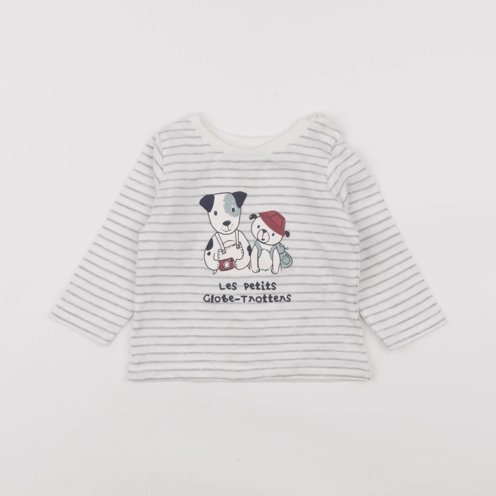 Vertbaudet - tee-shirt blanc, gris - 6 mois