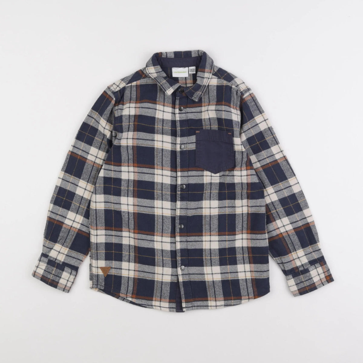 Vertbaudet - chemise beige, bleu - 8 ans