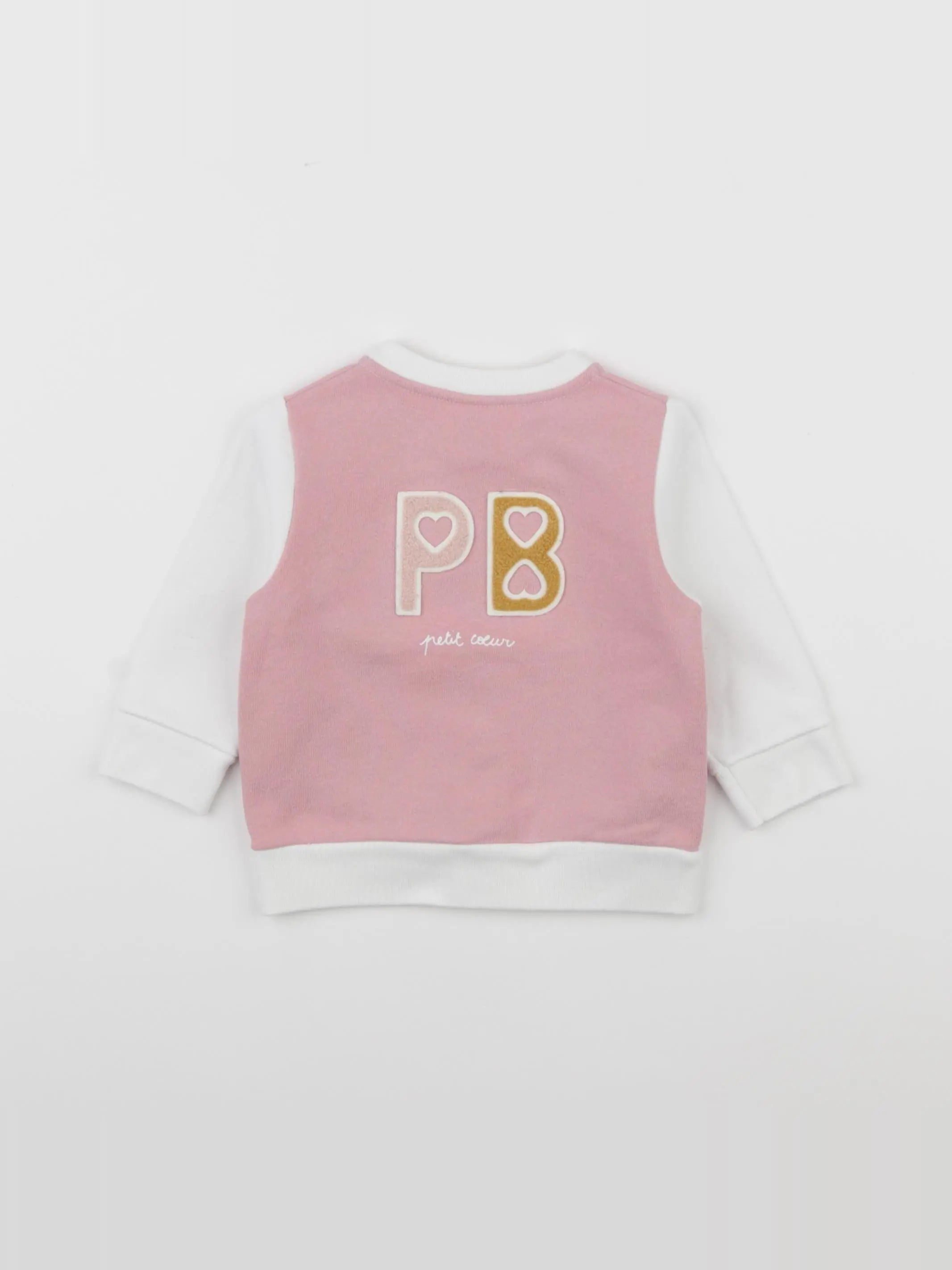 Petit Bateau - sweat imprimé au dos rose, blanc - 6 mois