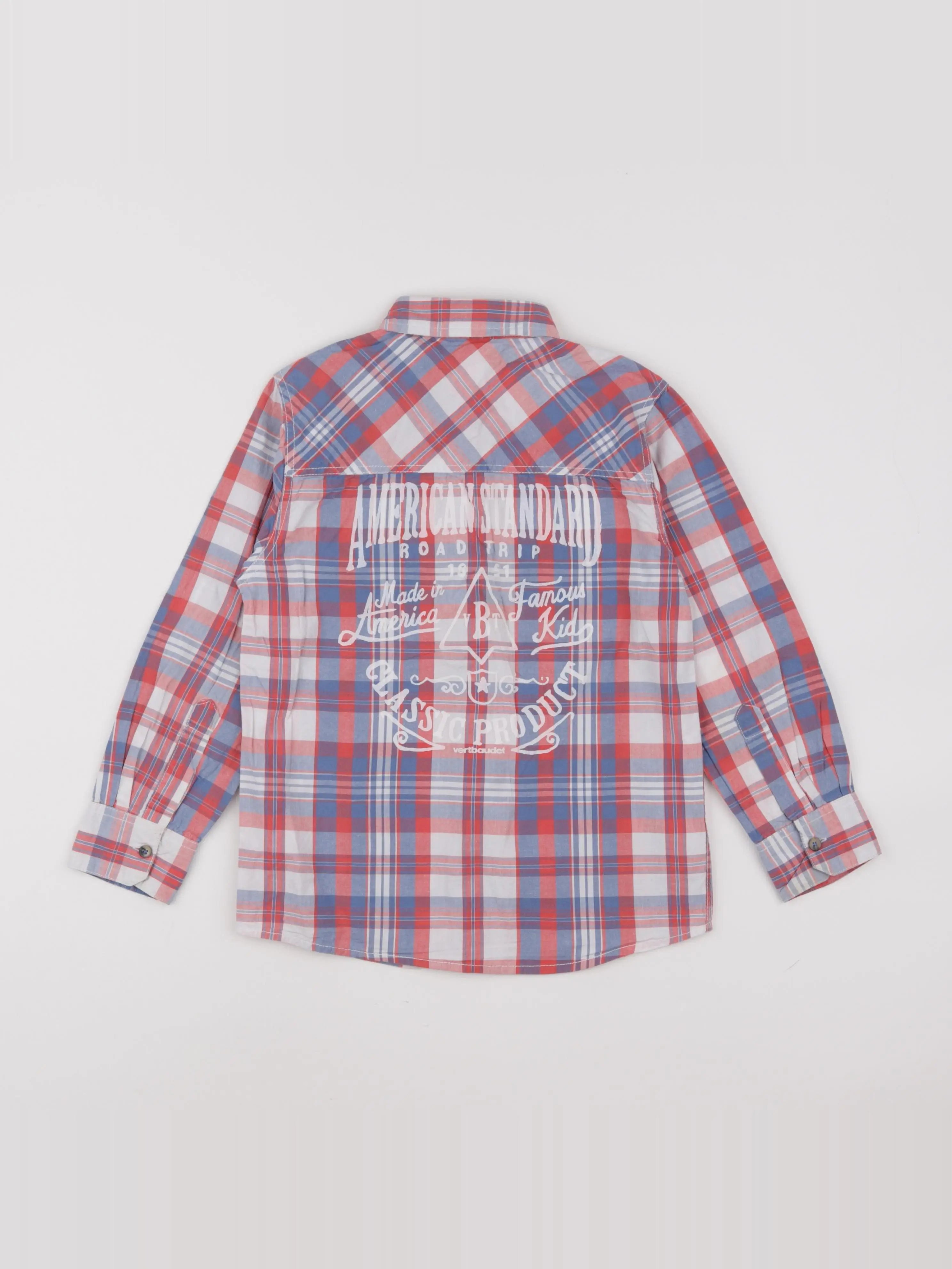 Vertbaudet - chemise blanc, bleu, rouge - 8 ans