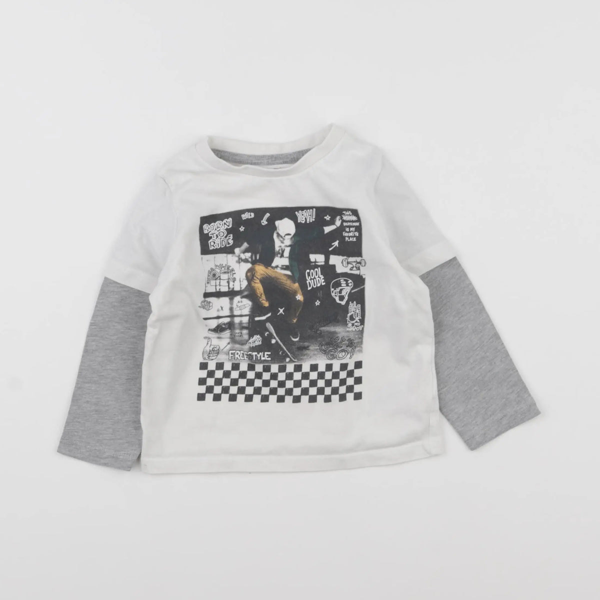 Vertbaudet - tee-shirt blanc, gris - 2 ans