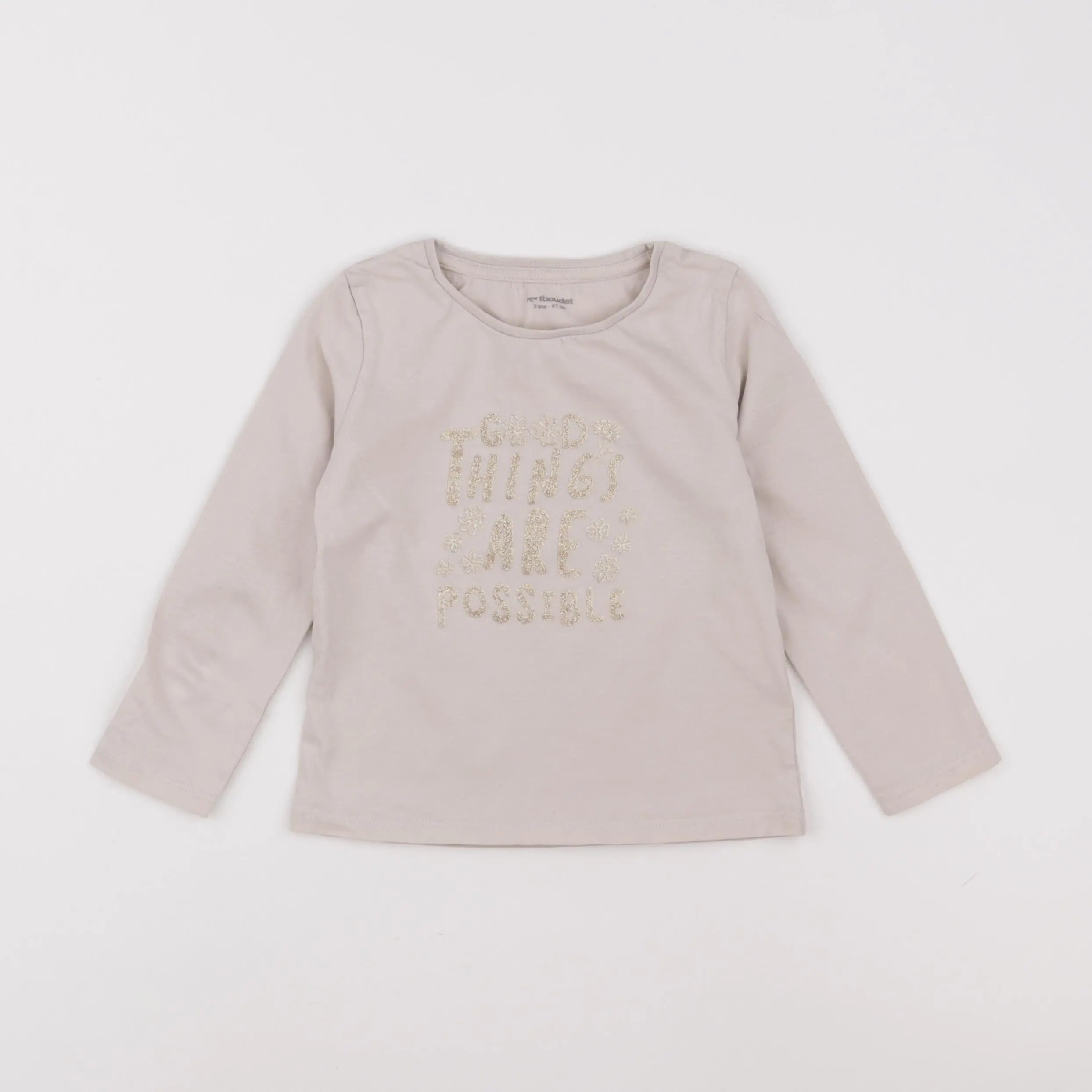 Vertbaudet - tee-shirt beige, or - 3 ans