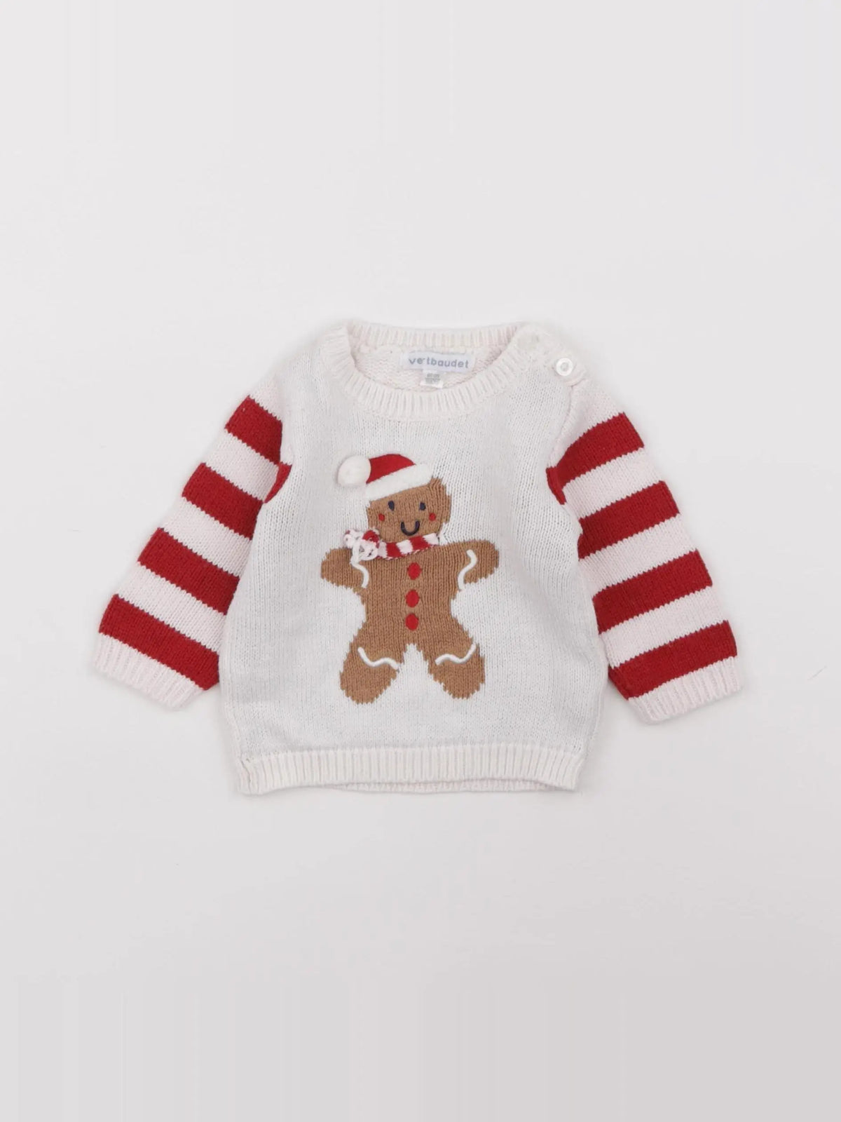 Vertbaudet - pull blanc, rouge - 3 mois