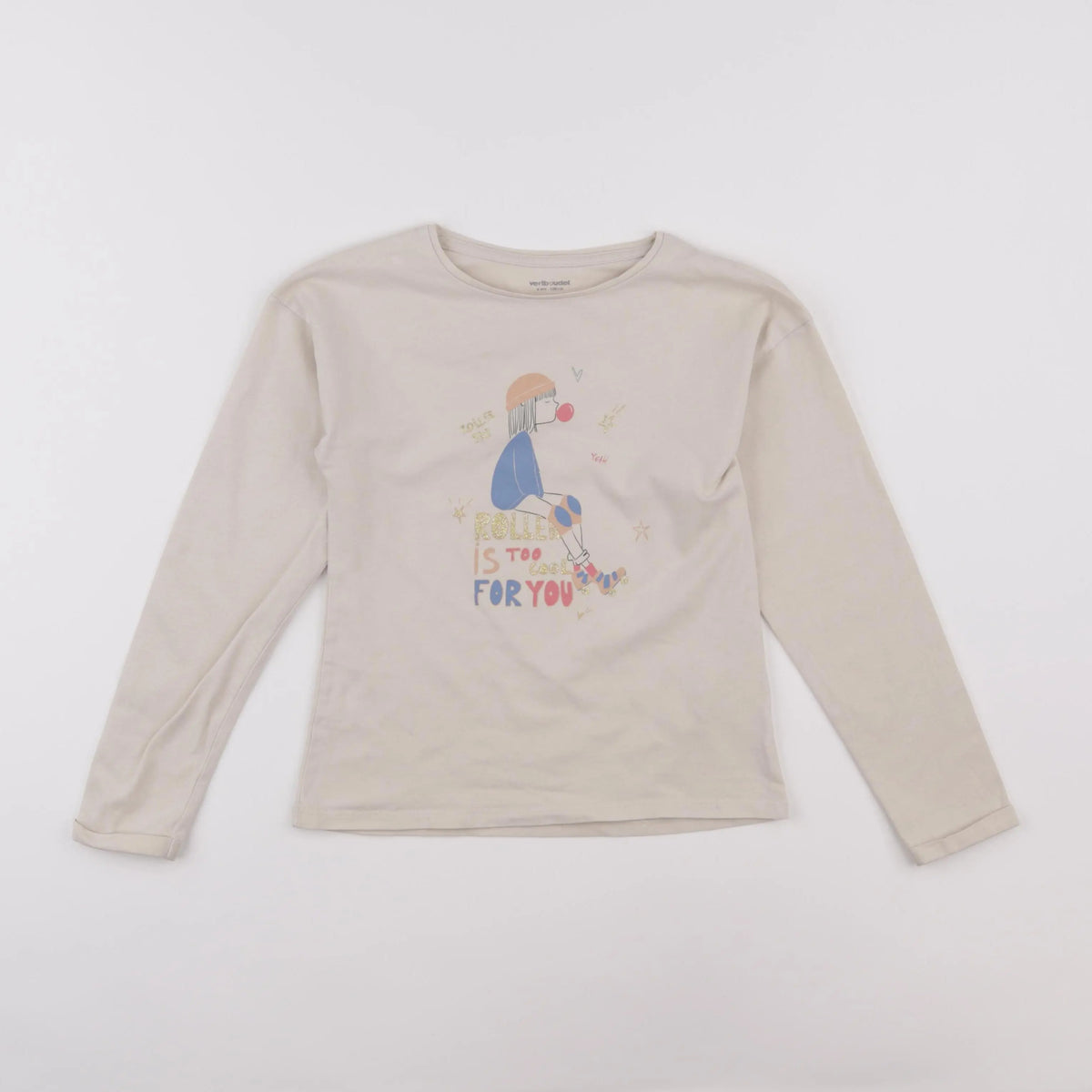 Vertbaudet - tee-shirt beige - 8 ans