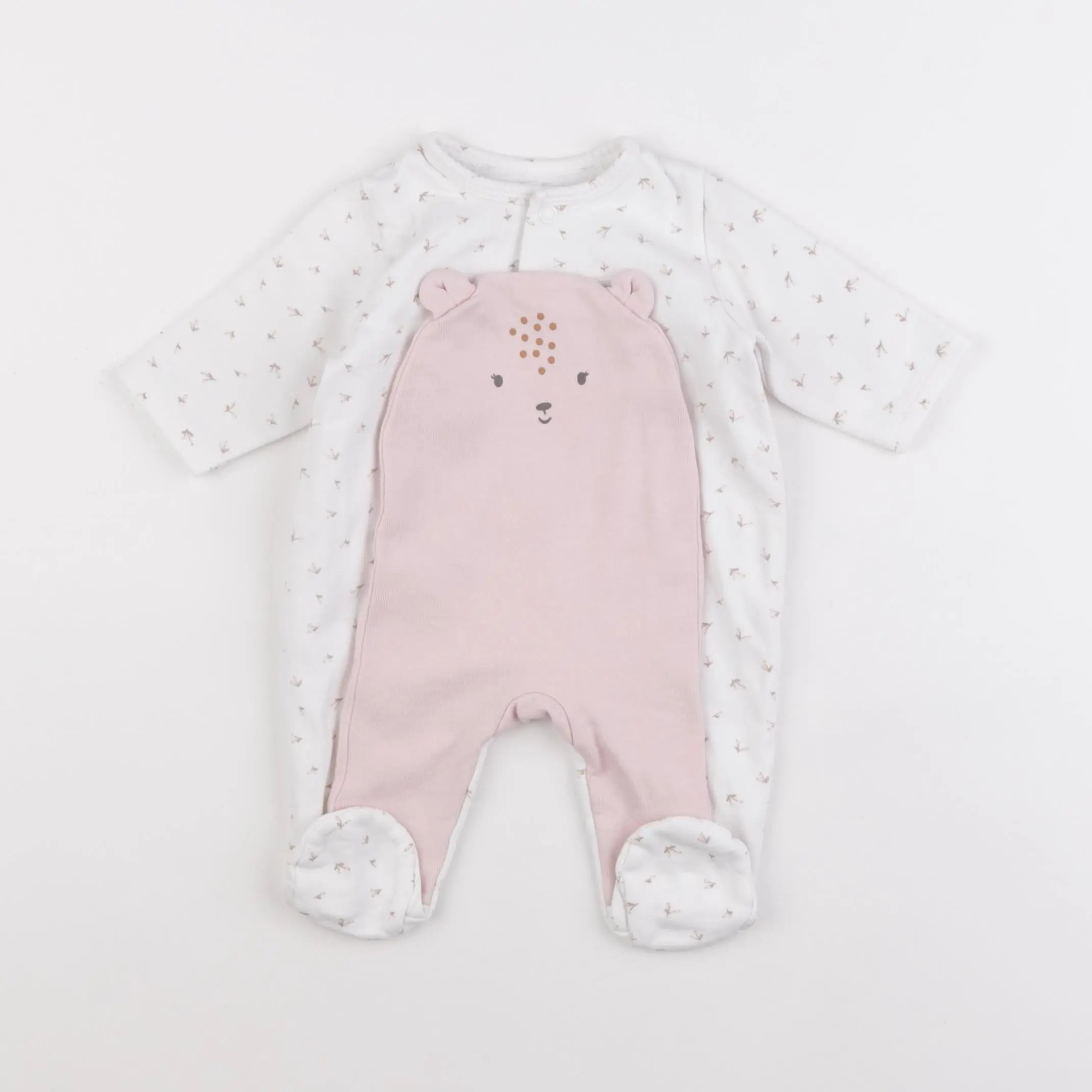 Vertbaudet - pyjama coton blanc, rose - 3 mois