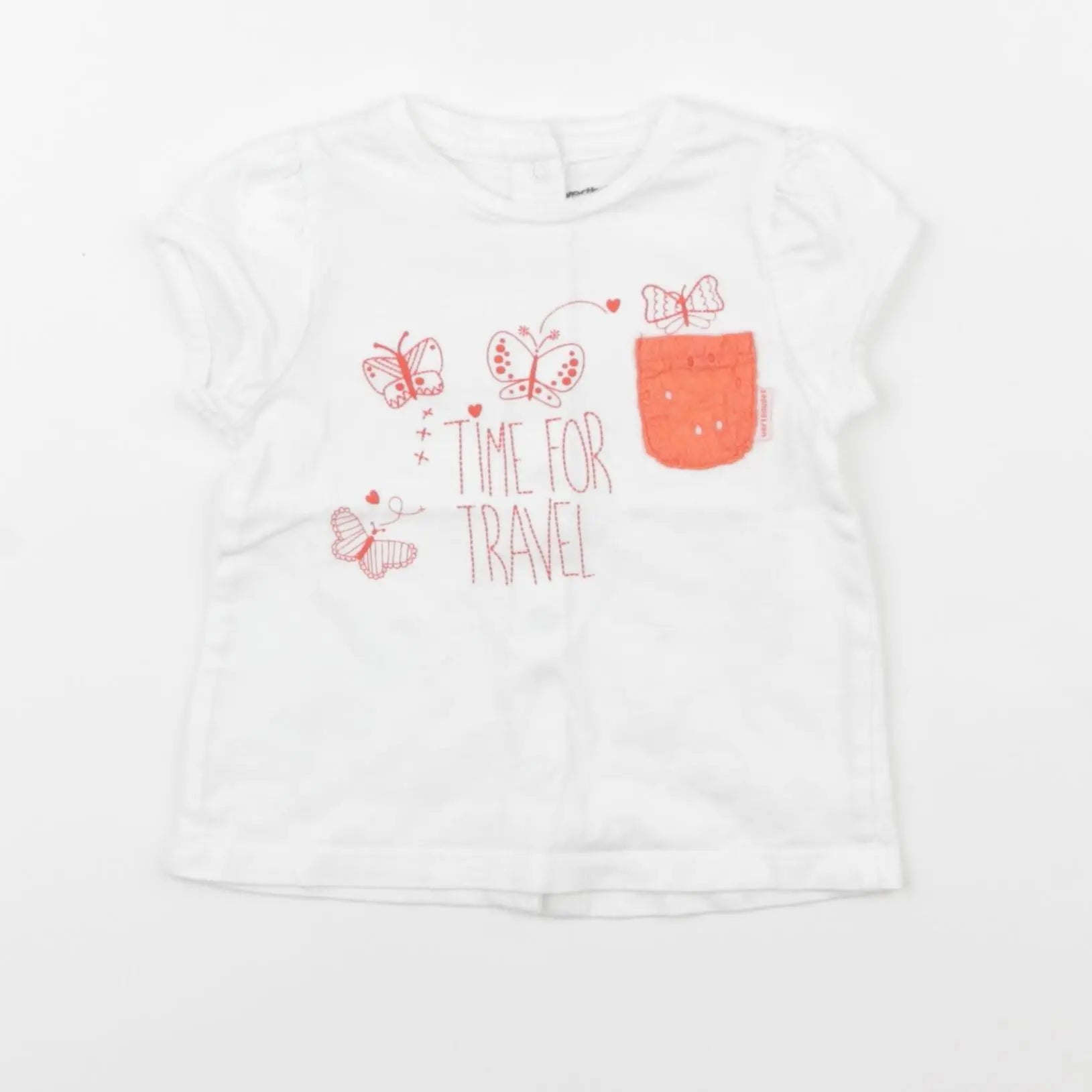 Vertbaudet - tee-shirt blanc, orange - 6 mois