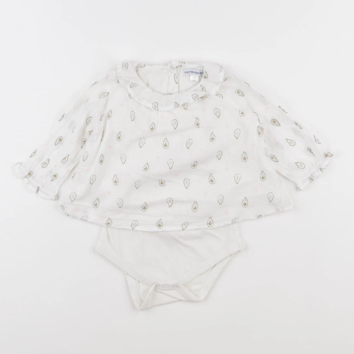 Vertbaudet - body blouse blanc - 9 mois