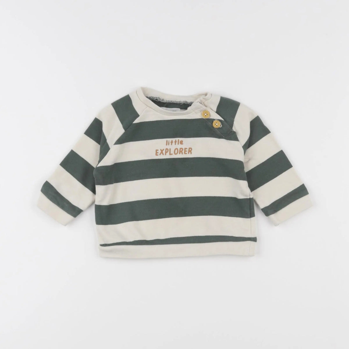 Vertbaudet - sweat beige, vert - 6 mois