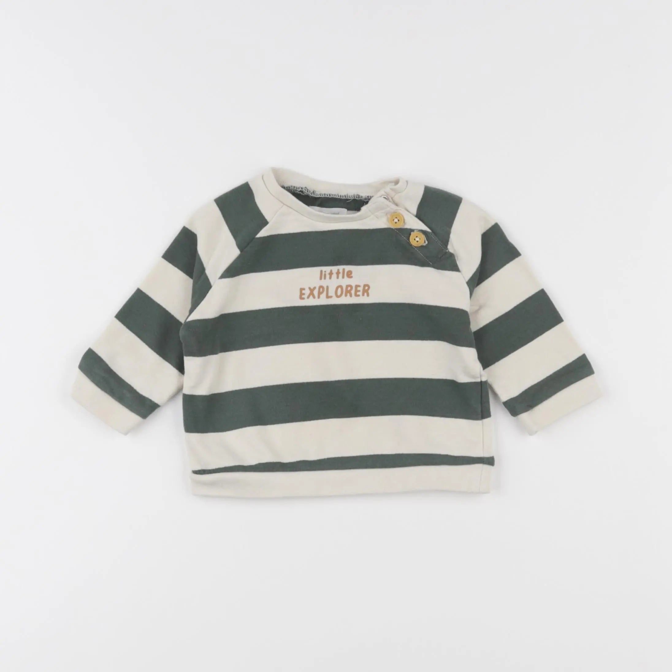 Vertbaudet - sweat beige, vert - 6 mois