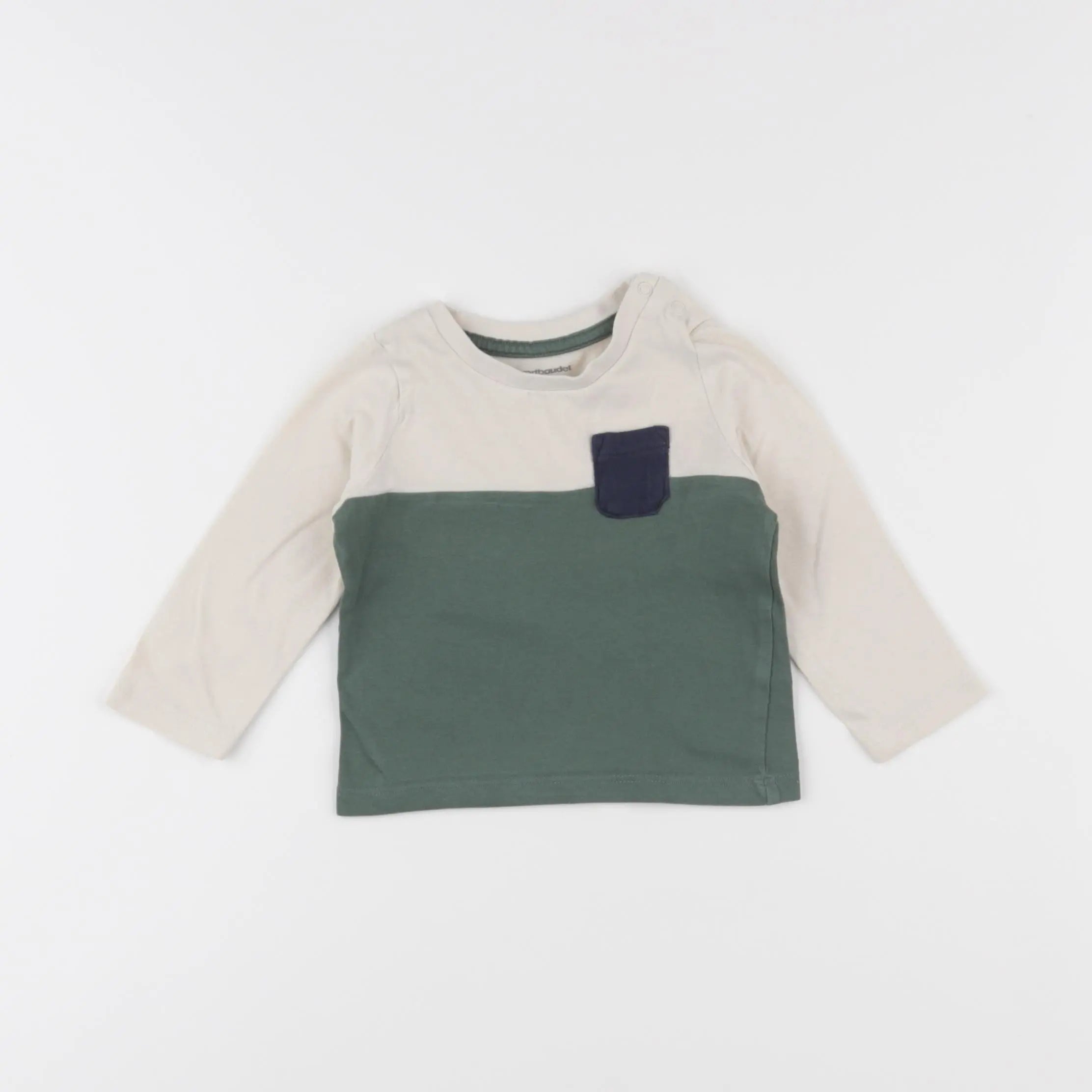 Vertbaudet - tee-shirt beige, vert - 6 mois