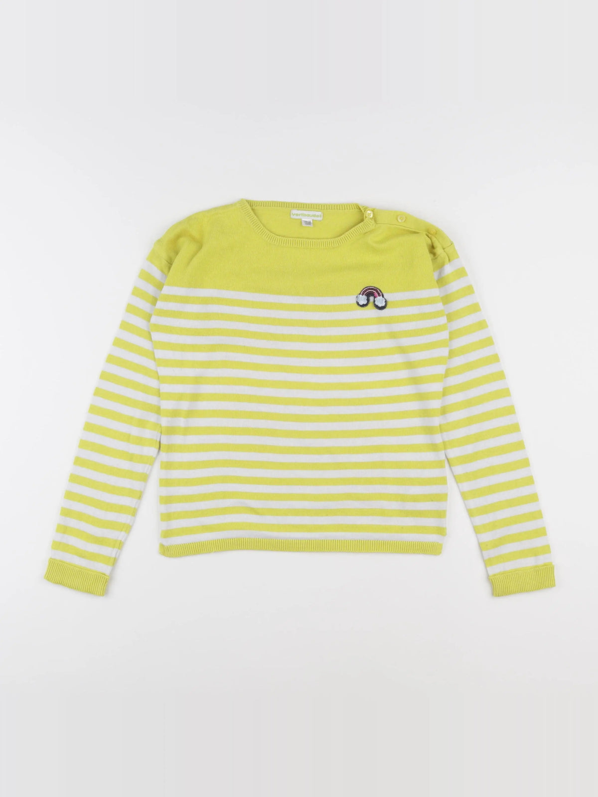 Vertbaudet - pull jaune, blanc - 10 ans