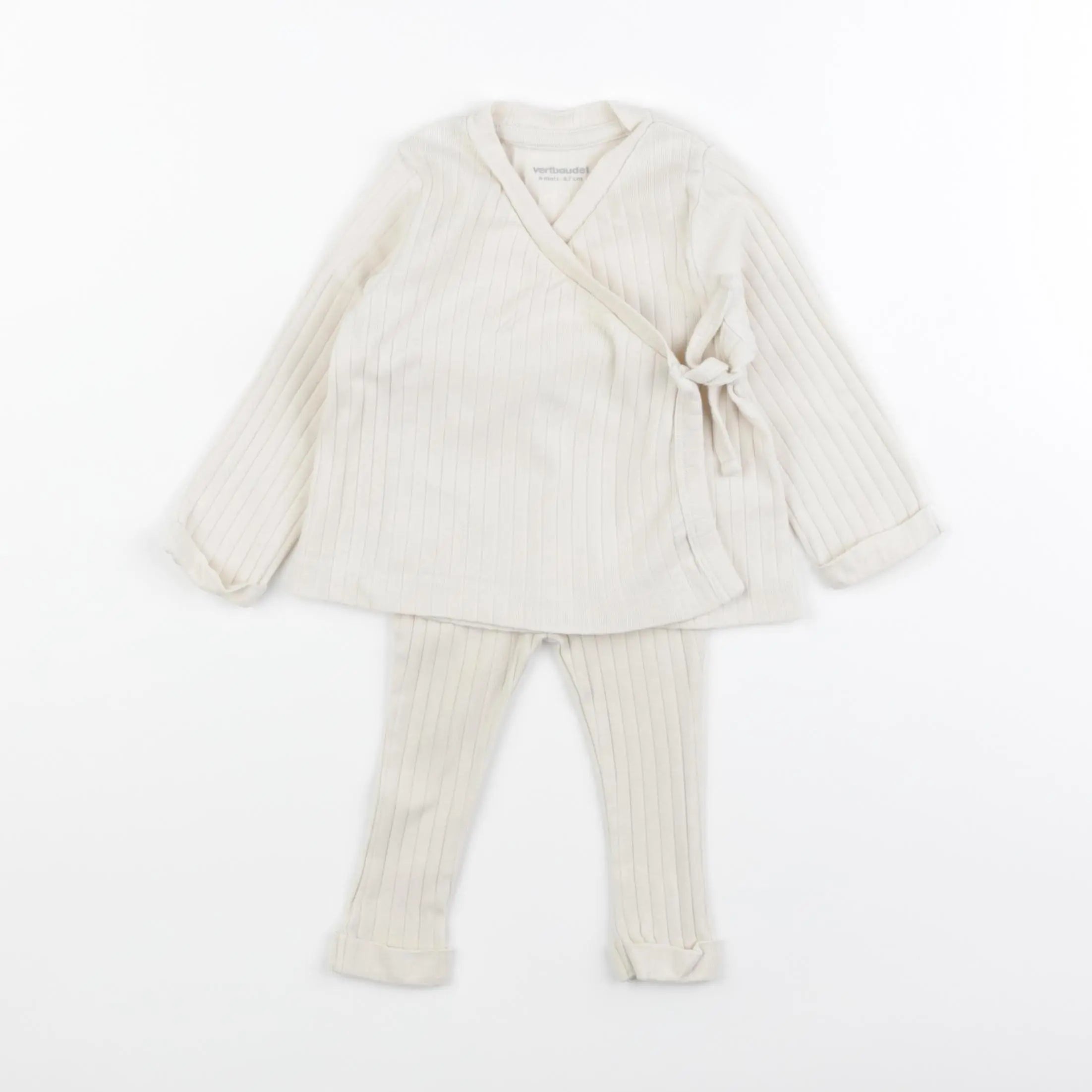 Vertbaudet - ensemble beige - 6 mois